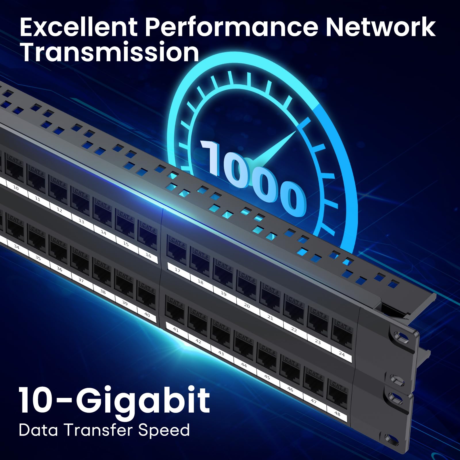 CableGeeker Patch Panel a 48 porte, pannello patch Cat6 con supporto Keystone in linea RJ45 pass-thru 10G, pannello patch di rete 1U UTP da 48 pollici con barra posteriore rimovibile, compatibile con