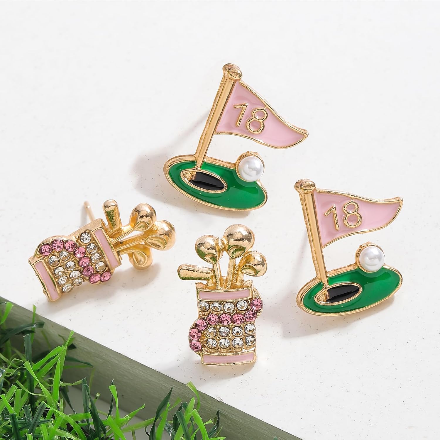 4 Pcs Golf Earrings Studs Sets for Women, Fashion Sports Earring Studs Stackable Golf Jewelry for Women Game Day Earrings Outfits Gifts - Image 4