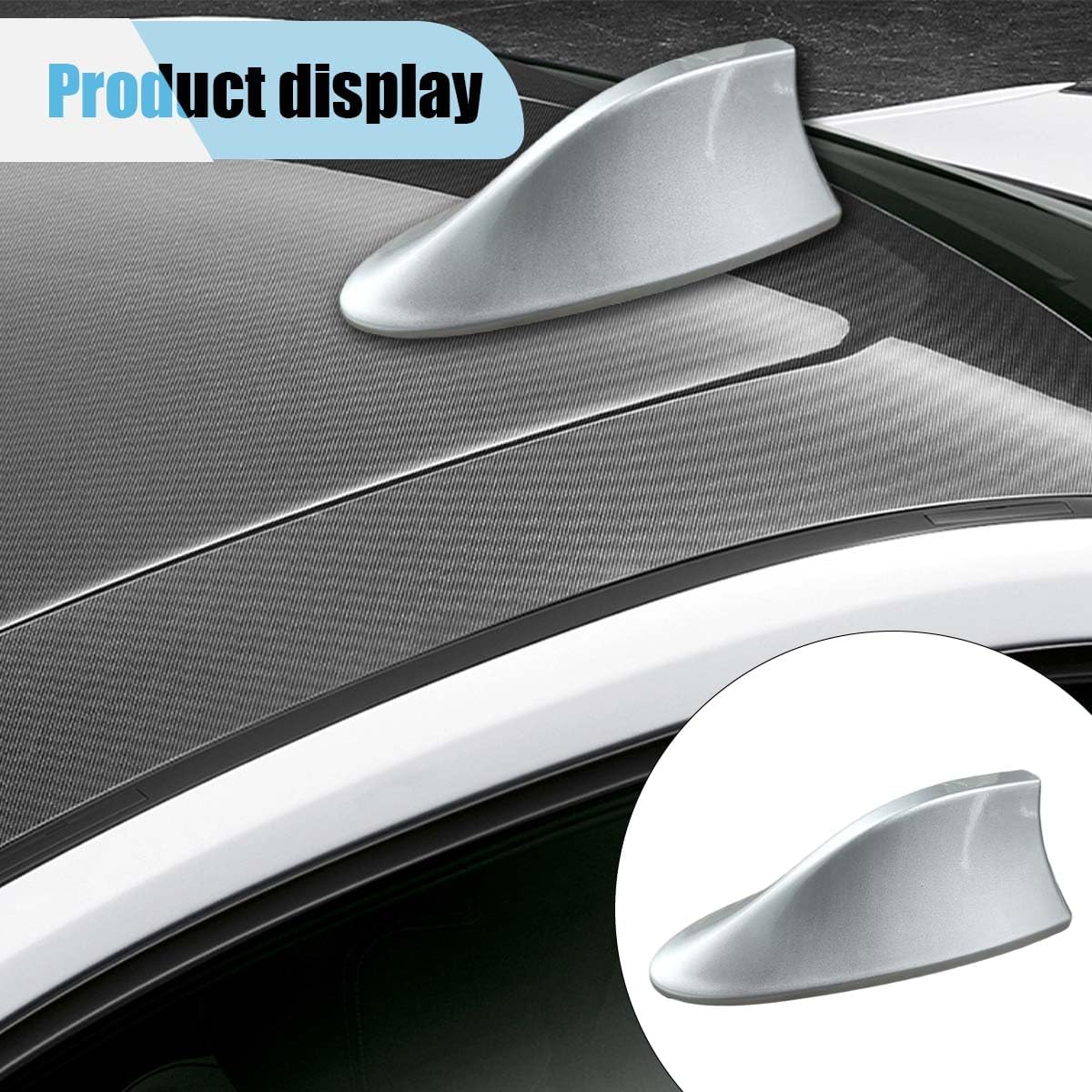 Car Shark Fin Antenna Cover, Plastic Automotive Signal Roof Aerial Cover with Adhesive Tape, Universal Roof Mount Antenna Replacement Vehicle Decorative Cover for Car Truck SUV (Silver)