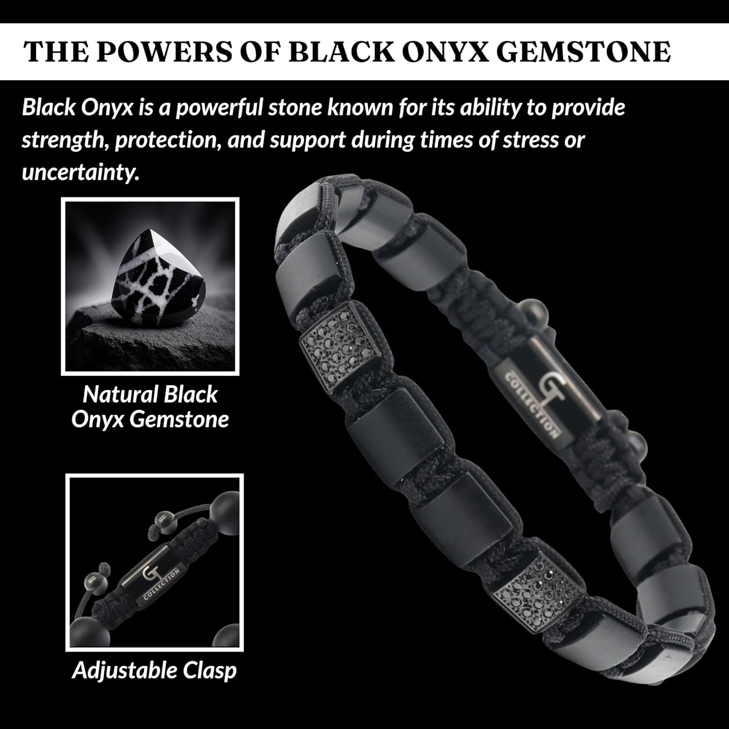 GT collection Flat Bead Bracelet, Gemstone Adjustable Bracelets for Men