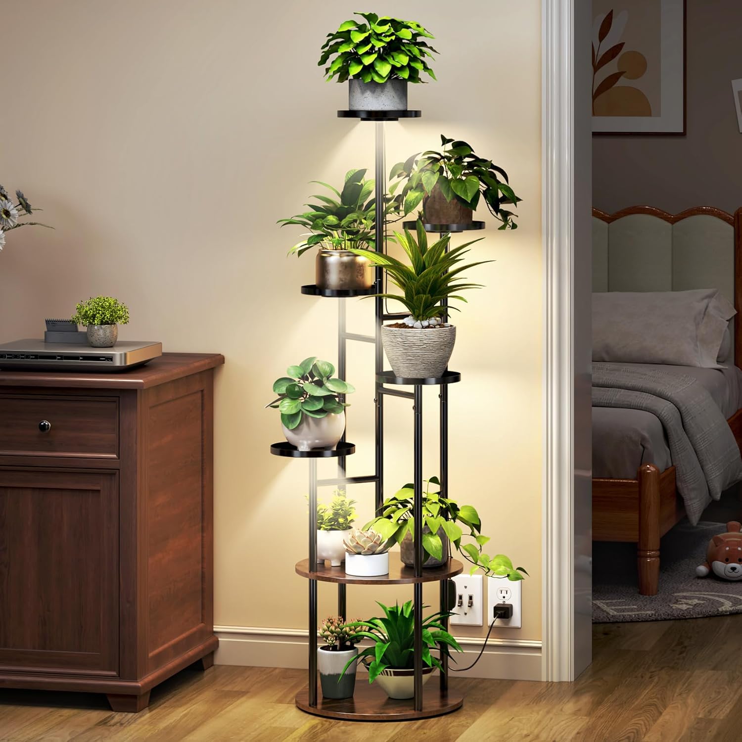 TC-HOMENY Plant Stand Indoor with Grow Lights, 7 Tiered Metal Plant Shelf, 55" Tall Plant Stand for Indoor Plants Multiple, Large Plant Rack Display Shelves, Corner Plant Holder for Living Room, Patio