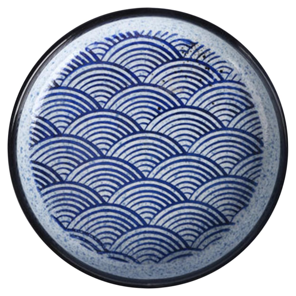 POPETPOP Assiette Creuse en Céramique Bleu Style Japonerie Vintage, Plat Pratique et Facile à Nettoyer pour Servir Repas et Snacks la Maison