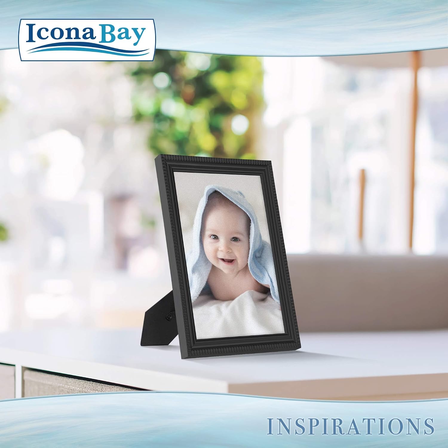 Icona Bay 5x7 Black Picture Frame Beautifully Detailed Molding, Contemporary Picture Frame Set, Wall Mount or Table Top, Inspirations Collection