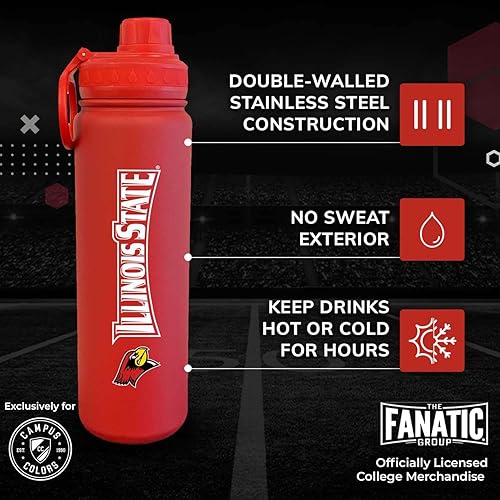 Vista 290 de Campus Colors Botella de agua de acero inoxidable de la NCAA, tapa giratoria, 24 onzas, clip de transporte, mantiene tus bebidas calientes o frías