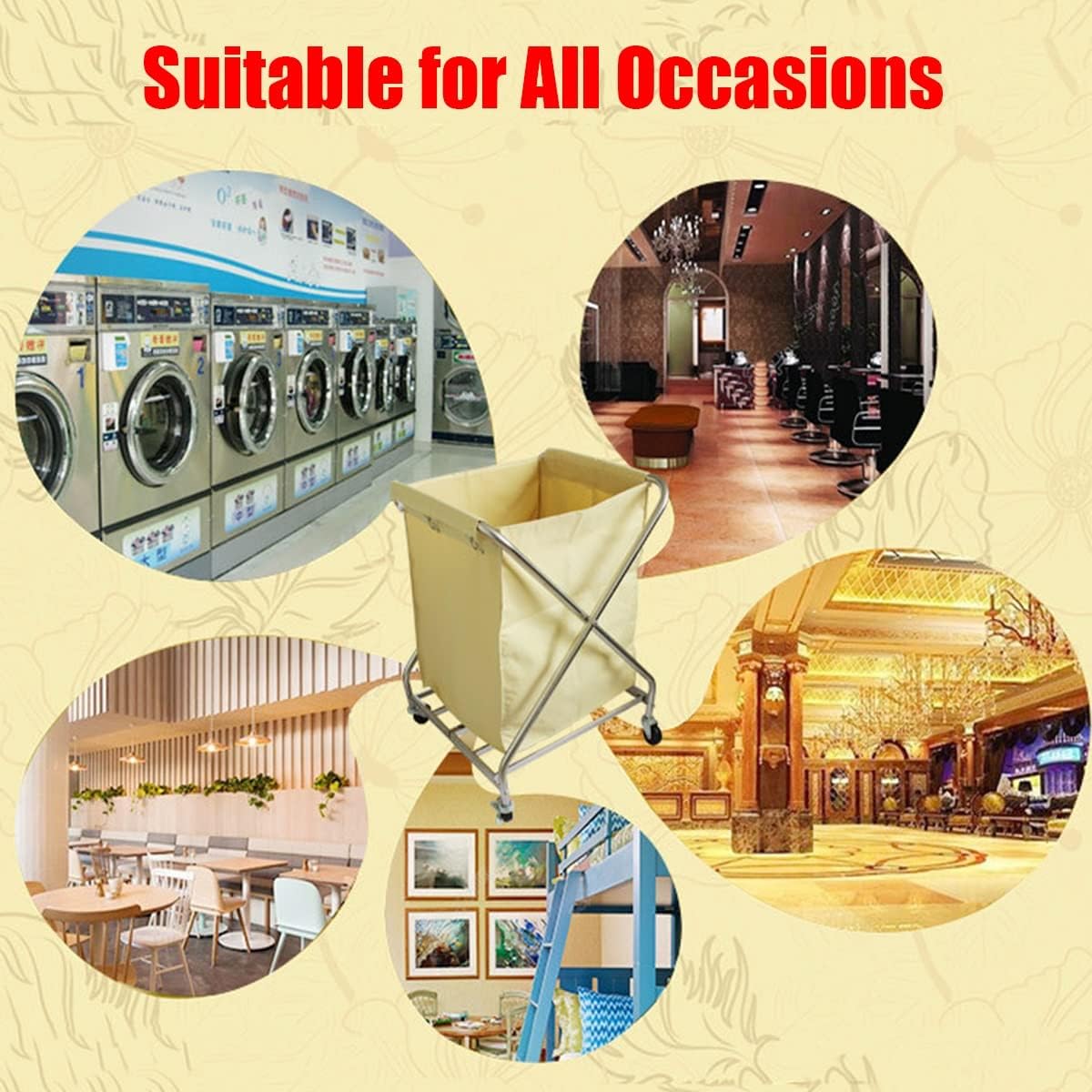 Foldable Rolling Laundry Cart on Wheels - Space-Saving Laundry Basket for Home, Bedroom, Hotel & Commercial Use - Easy Transport & Portable Storage Solution