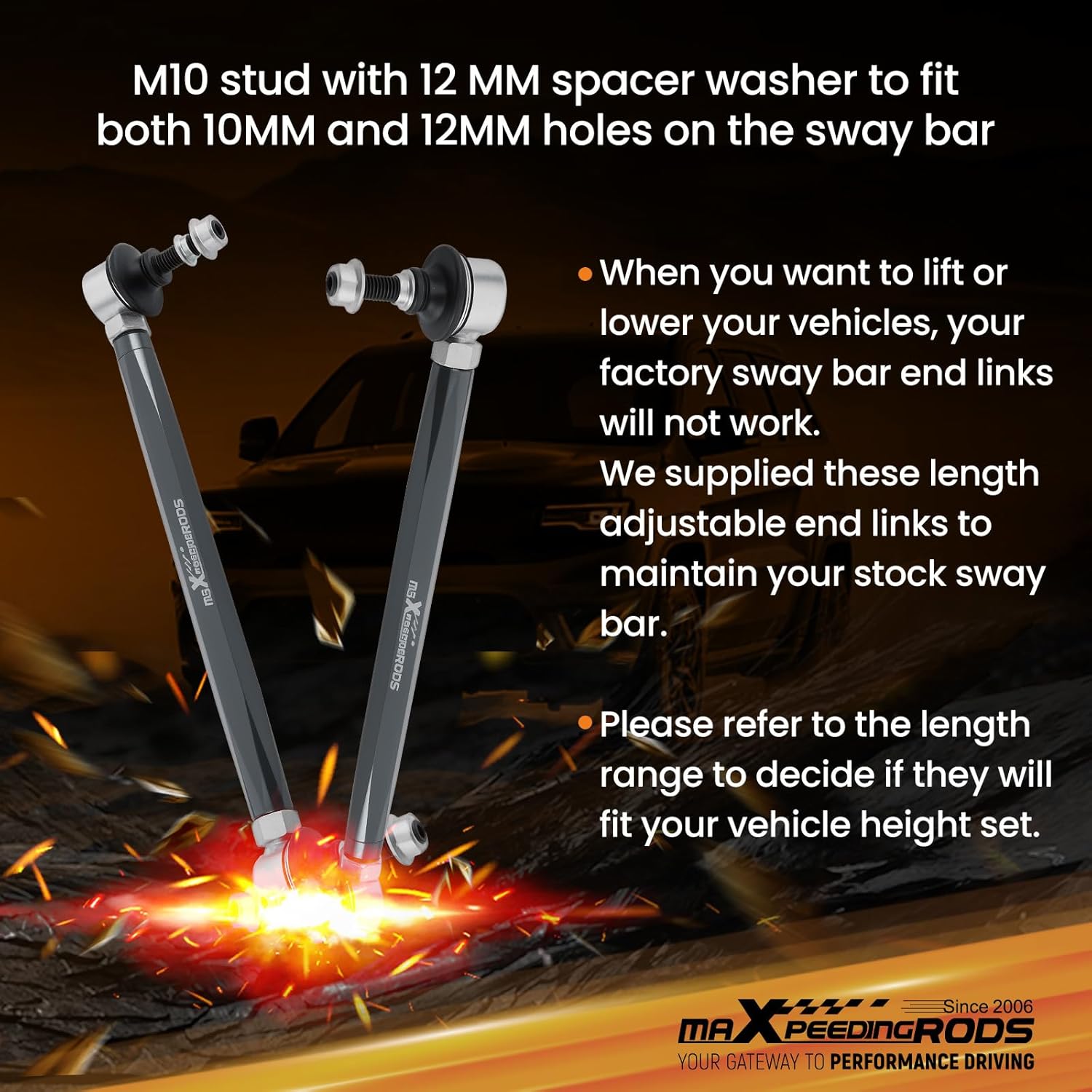maXpeedingrods Universal Adjustable Sway Bar End Links 280mm-330mm | M10 Stud w/12 mm Spacer Washer