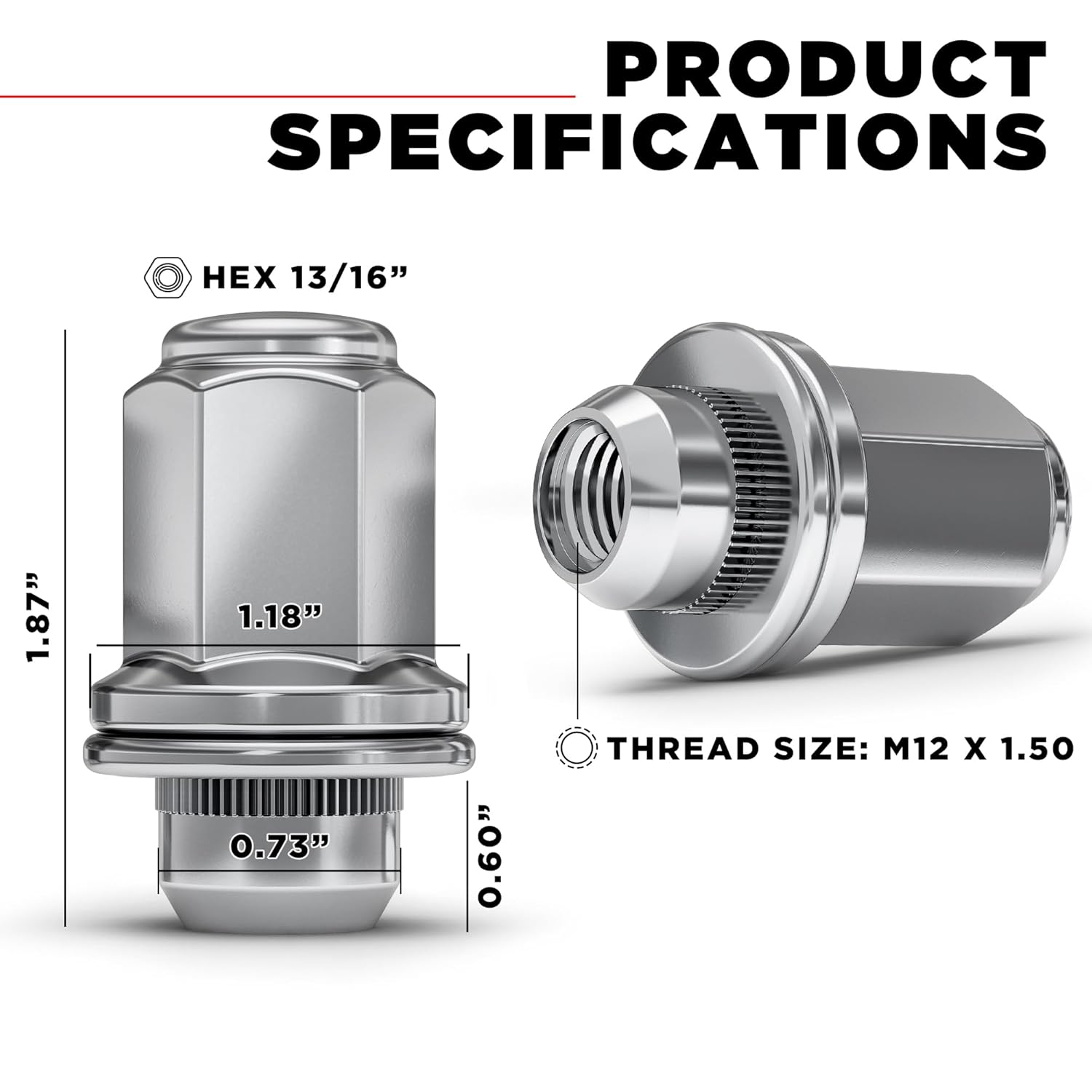 White Knight M12 x 1.50 Chrome Factory Style Long Mag (1.87" Height) Lug Nut with Washer for Select Toyota and Lexus, 5307L-24AM (24 Pack)