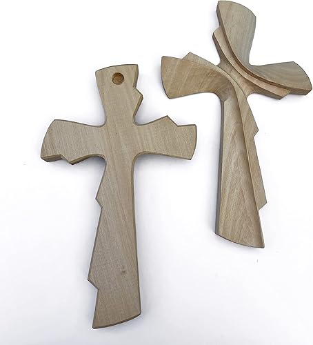 Miniatura 4 de Wooden Hand Carved Cross for Wall Decor, Small Rustic Crucifix Wall Cross Art Handmade (7.87, clear)