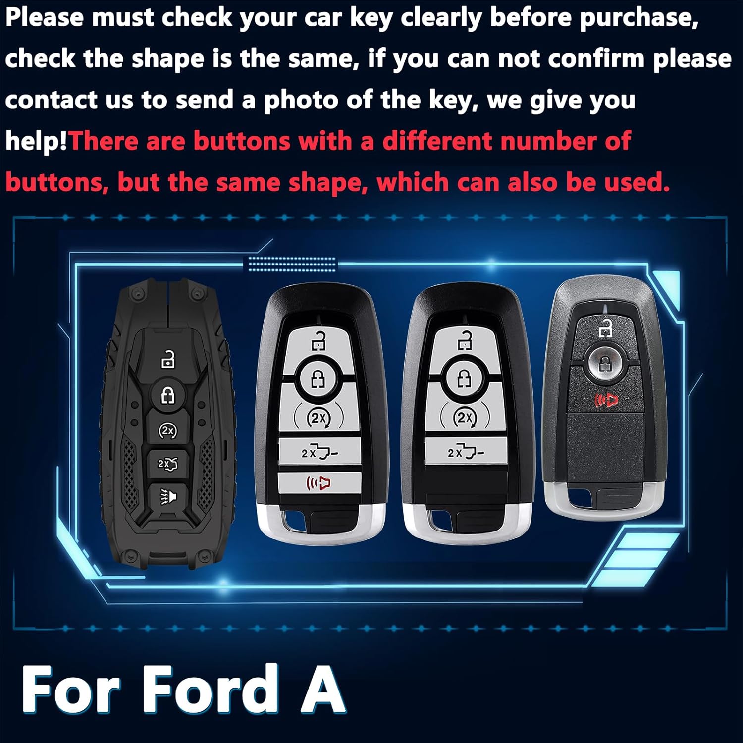 Zinc Alloy Key Fob Cover,Keychain,Full Protection Car Key Case for Ford F150 F250/350 F450 F550 Edge Escape Expedition Fusion Mustang Explorer Lincoln Smart Keyshell Accessories(NO.042 Black)
