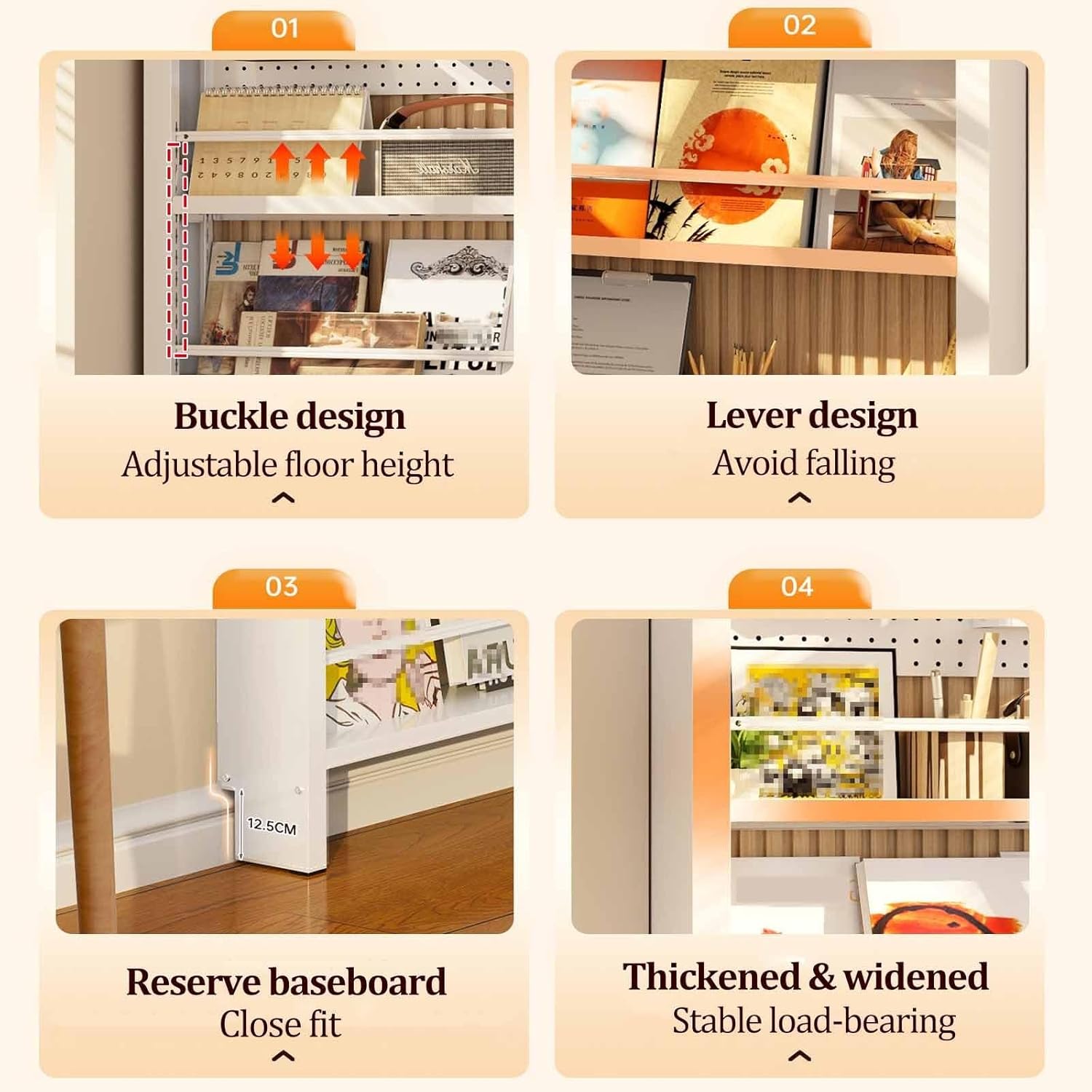 Slim Behind The Door Organizers, Space-Saving Storage Shelf, Wall Mount Open Display Wall Rack for Bedroom Living Room Ultimate Kitchen (White)(4-Tier,50cm)