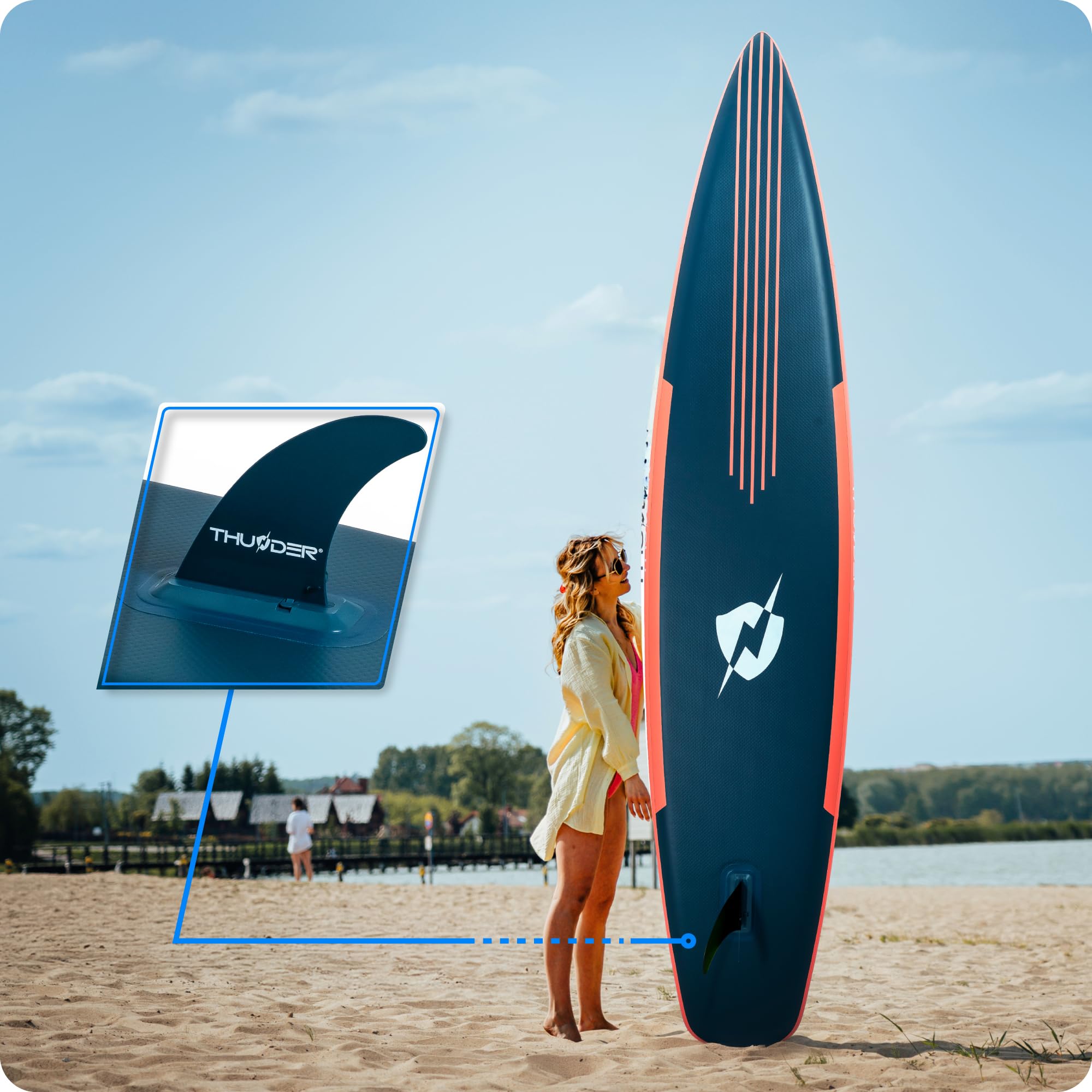 THUNDER Sup Gonflable 365 cm avec Siège Kayak & Support Caméra – Set Touring Complet avec Pompe, Pagaie & Sac à roulettes – Sup Pro jusqu'à 150 kg
