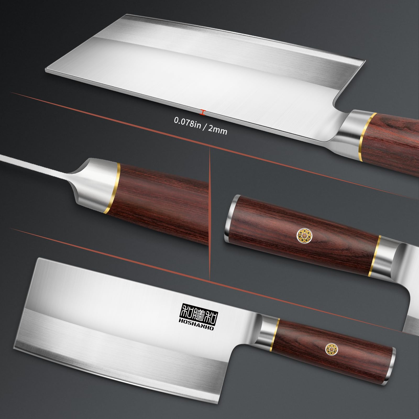 HOSHANHO Ultrascharfes Hackmesser 7 inch, chinesisches Hackmessers aus Pulverstahl und Kohlenstoffstahl, Metzgermesser mit Holzgriff, Fleischerbeil für Zuhause und das Restaurant