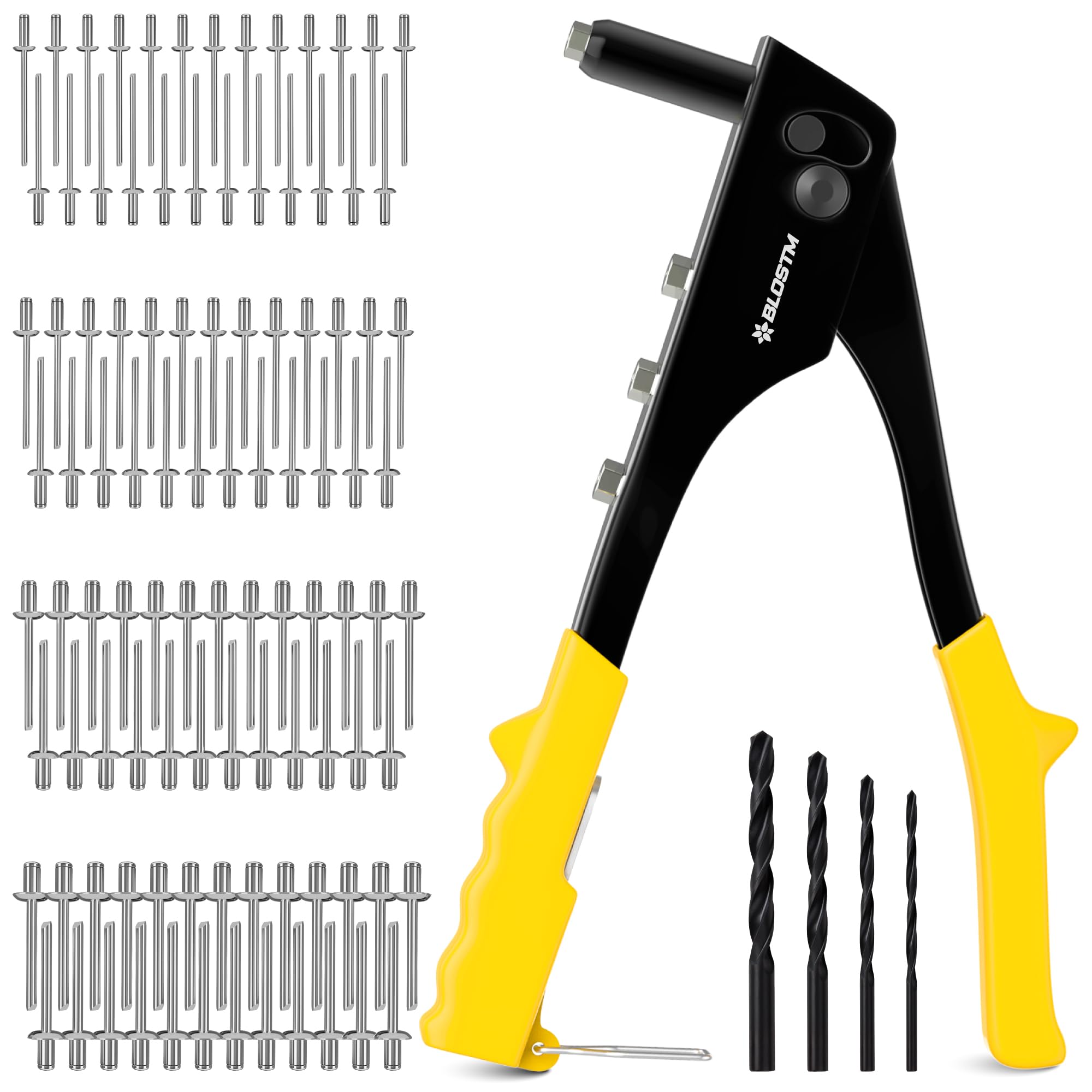 BLOSTM Kit Rivettatrice a Pop 100 Rivetti 4 Misure 2,4-4,8 mm Pistola Rivetti Manuale per Metallo