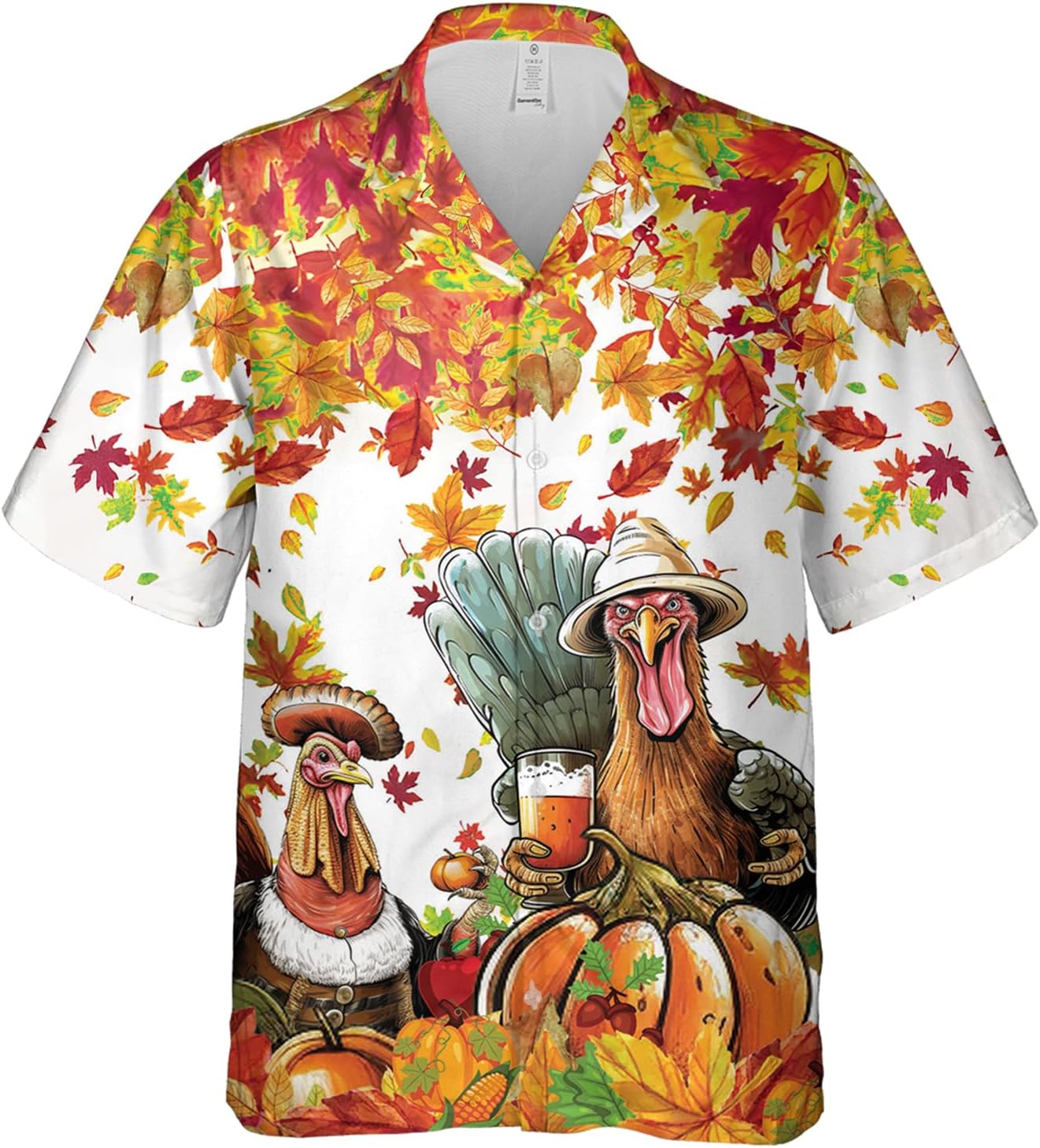 Men's Happy Thanksgiving Hawaiian Shirts - Turkey Print Button Down Mens Hawaiian Shirts Short Sleeve Set 133