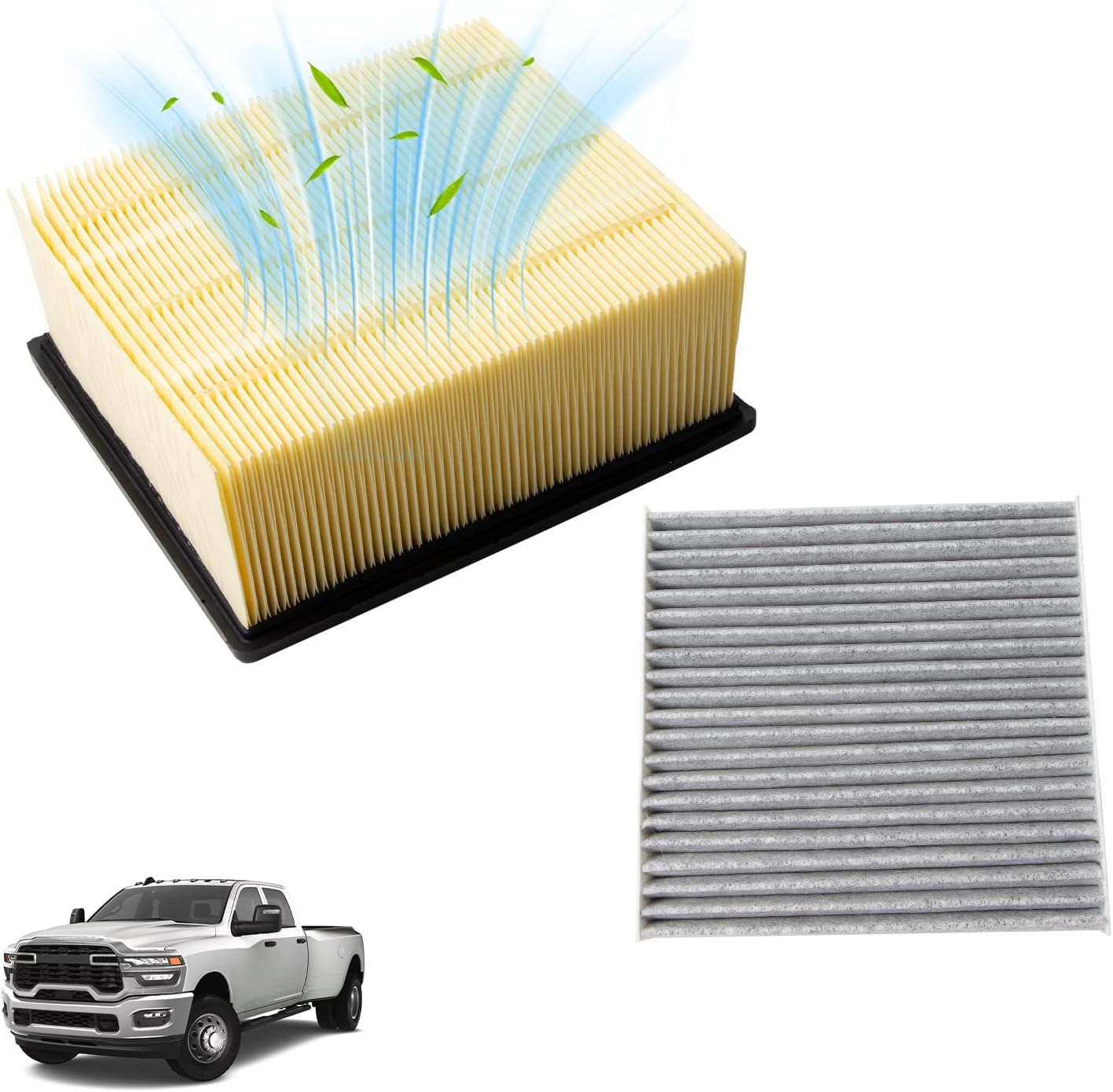 Engine & Cabin Air Filter Kit Replace 53034051AB 68406048AA Compatible with Dodge Ram 2500 3500 4500 5500 2016-2025, High-Efficiency Filtration with Activated Carbon