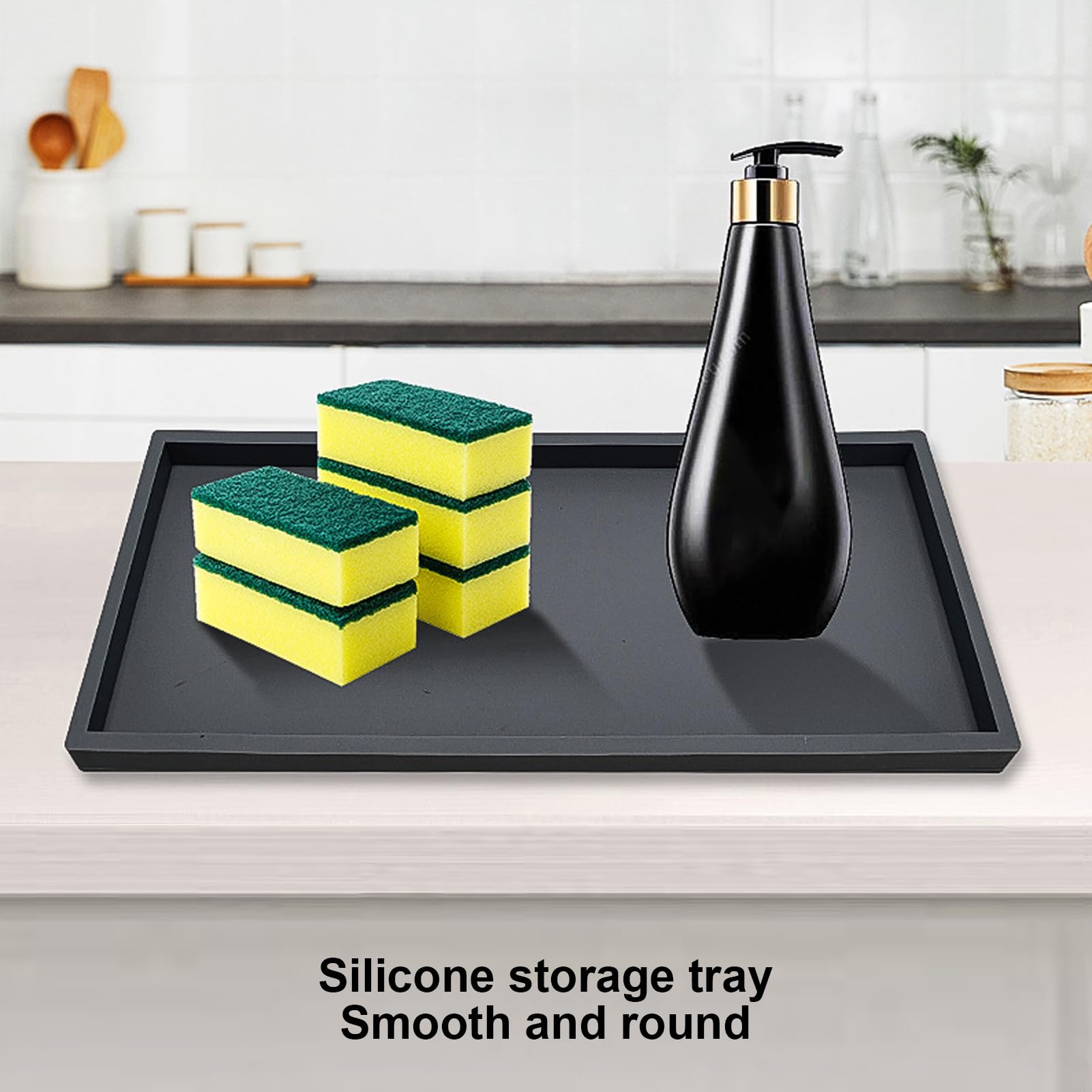 Vassoio da Bagno per Bancone, Vassoio Cosmetico in Silicone per Bagno, Vassoio Rettangolare per Lavabo Vassoio Portaoggetti Vassoio Cosmetico Vassoio Portaoggetti per Gioielli (L)