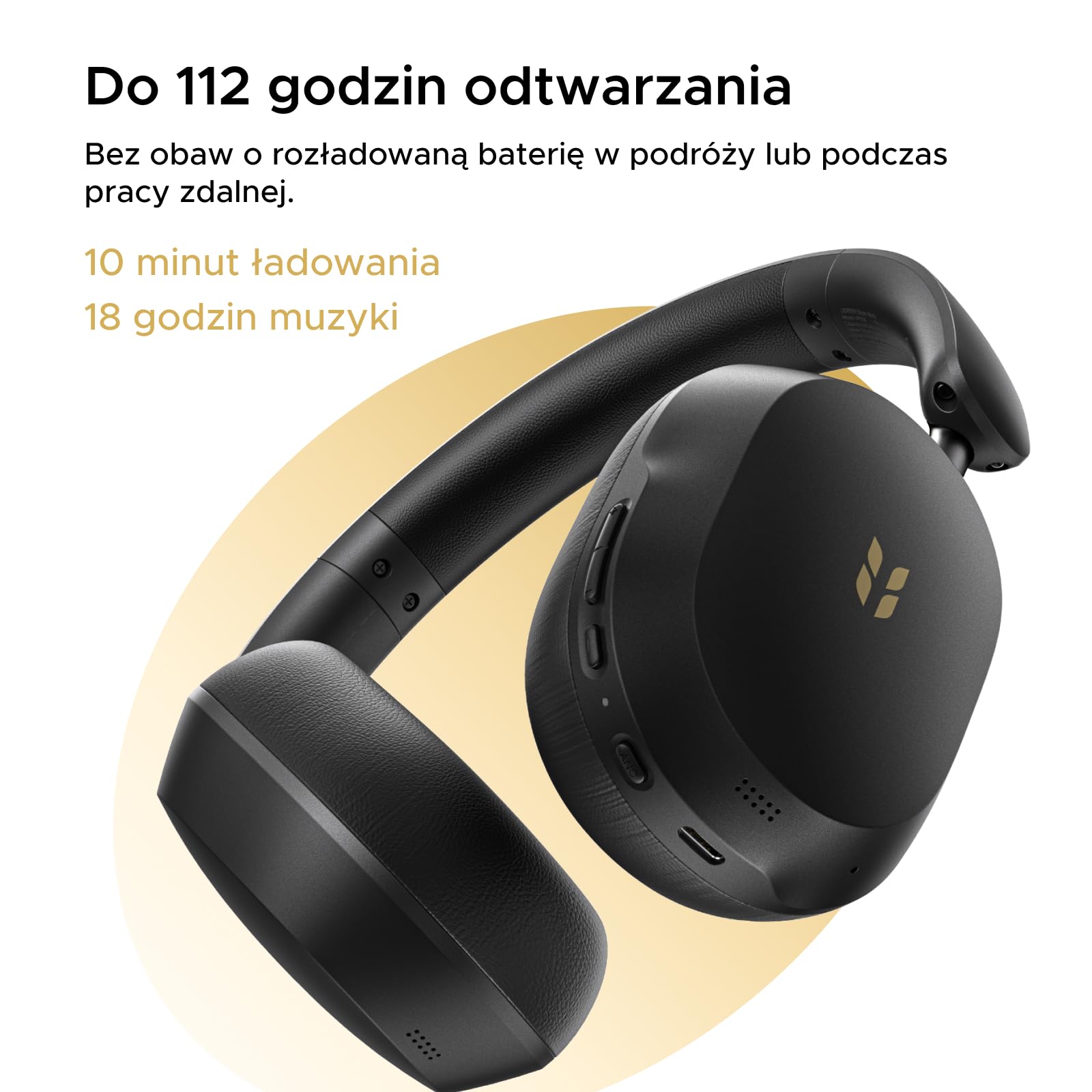 UGREEN HiTune Max5s Bluetooth Over Ear z -45 dB Hybrid-ANC | bezprzewodowe bluetooth z LDAC, Hi-Res Podwójne złoto i LDAC, 112h baterii, 5-mikrofon AI-ClearCall, Lekka konstrukcja