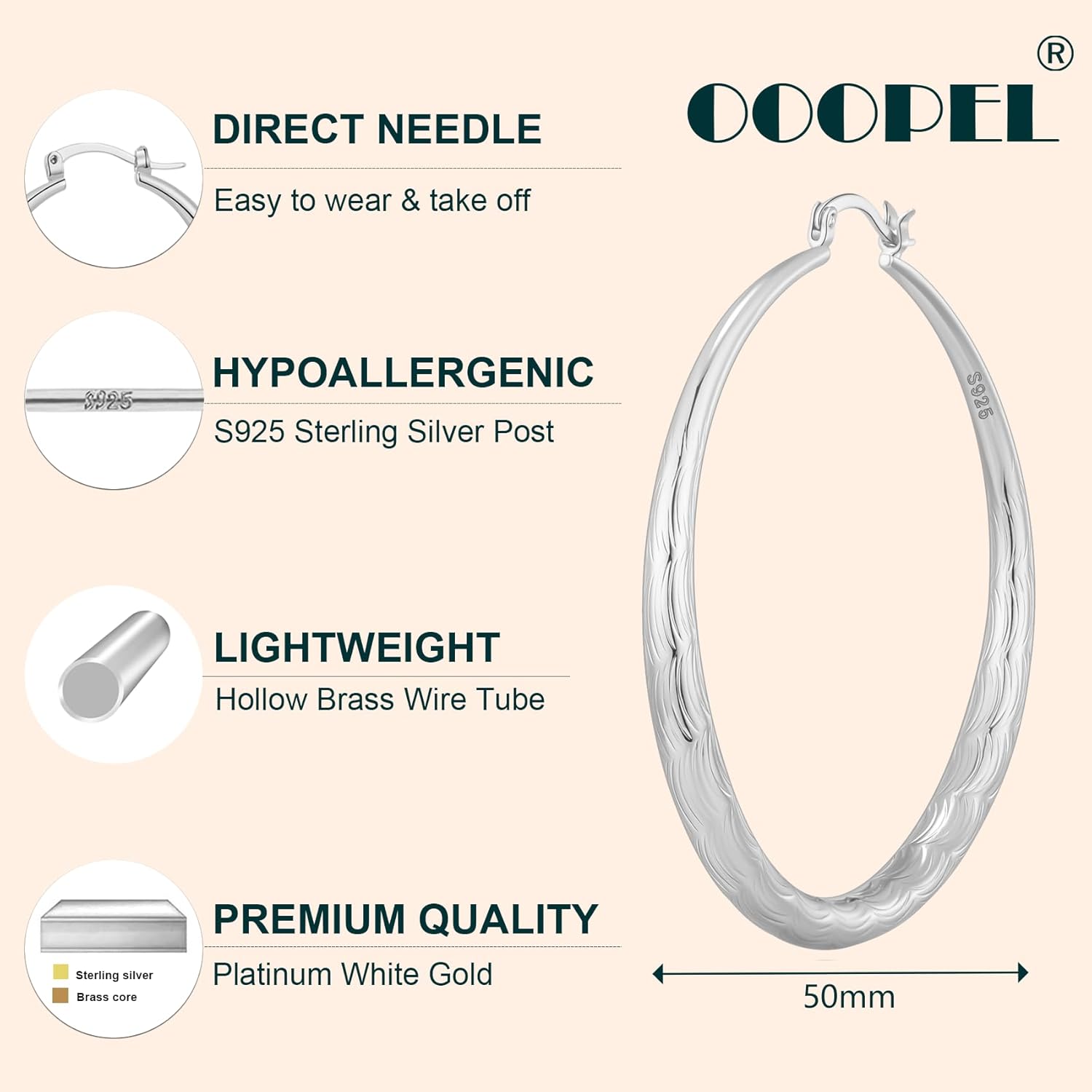 50mm Sterling Silver Hoop for Women Thick Gold Hoop Earrings