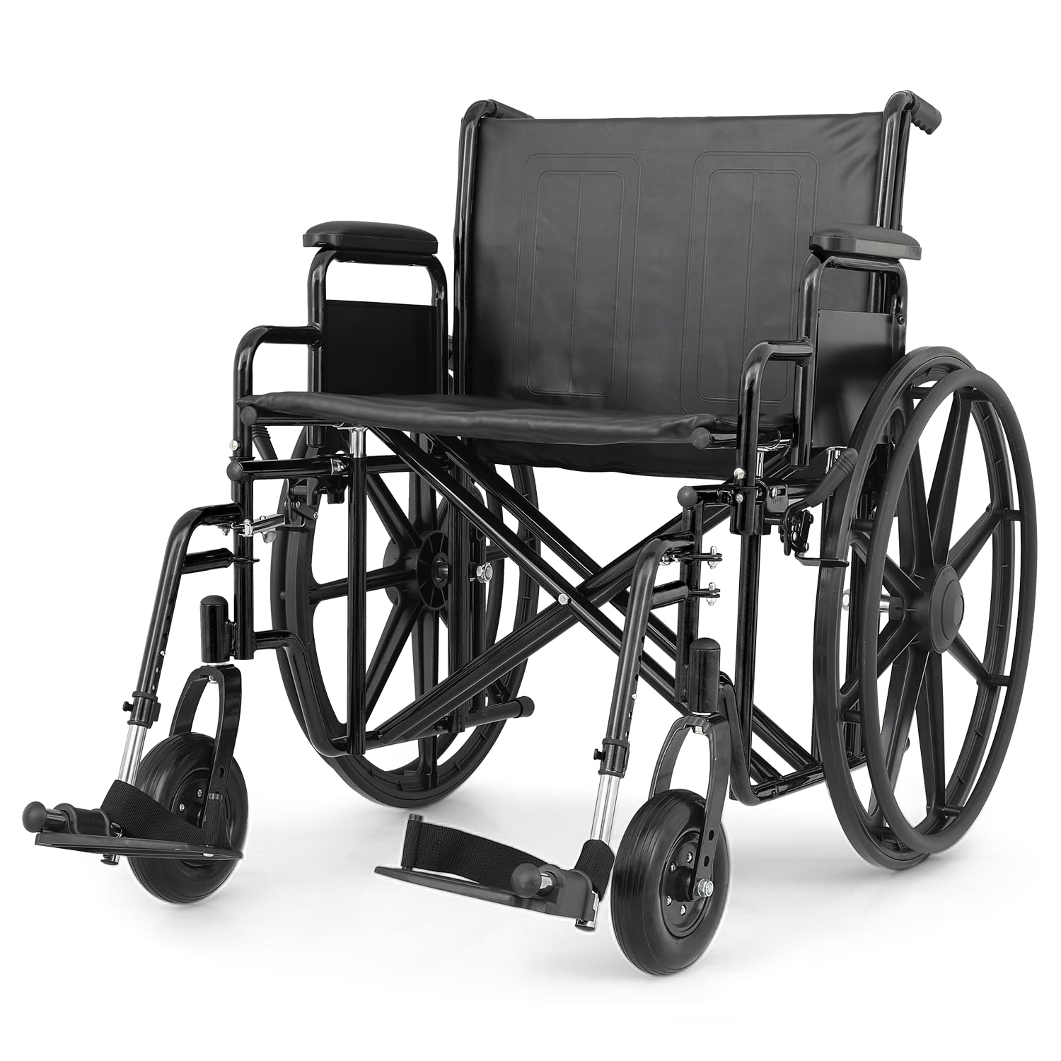 Magshion Extra-Wide Foldable Batriatric Wheelchair for Adults 500 Lbs, Heavy Duty All-Terrain Self-Propelled Wheelchair for Seniors with 24-Inch Wide Seat & Adjustable Footrests (Black)