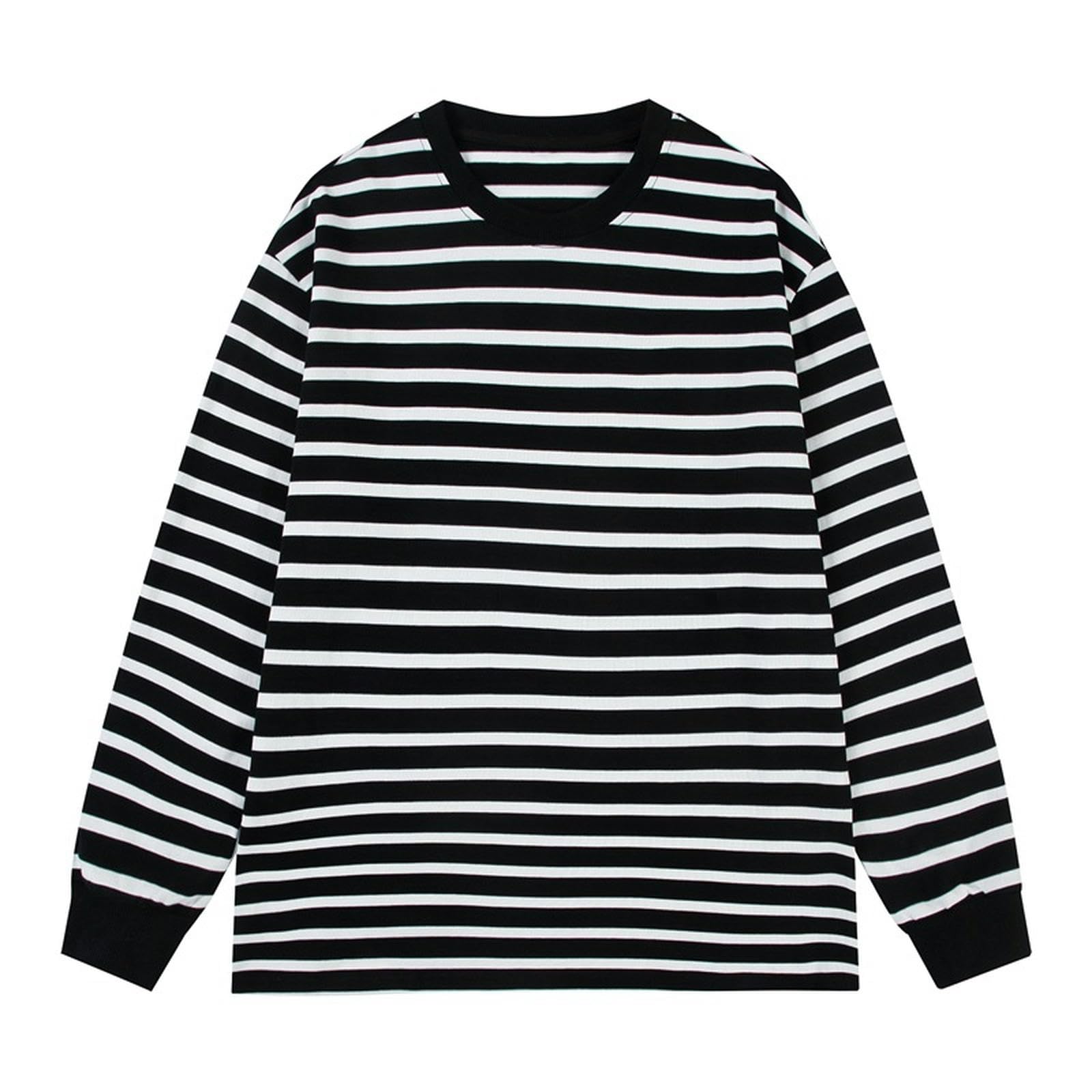 Męskie bluzy z kapturem męska bluza para bluza wiosenny styl unisex styl bez kaptura w paski na co dzień sport luźny okrągły dekolt sweter Top-czarny-M