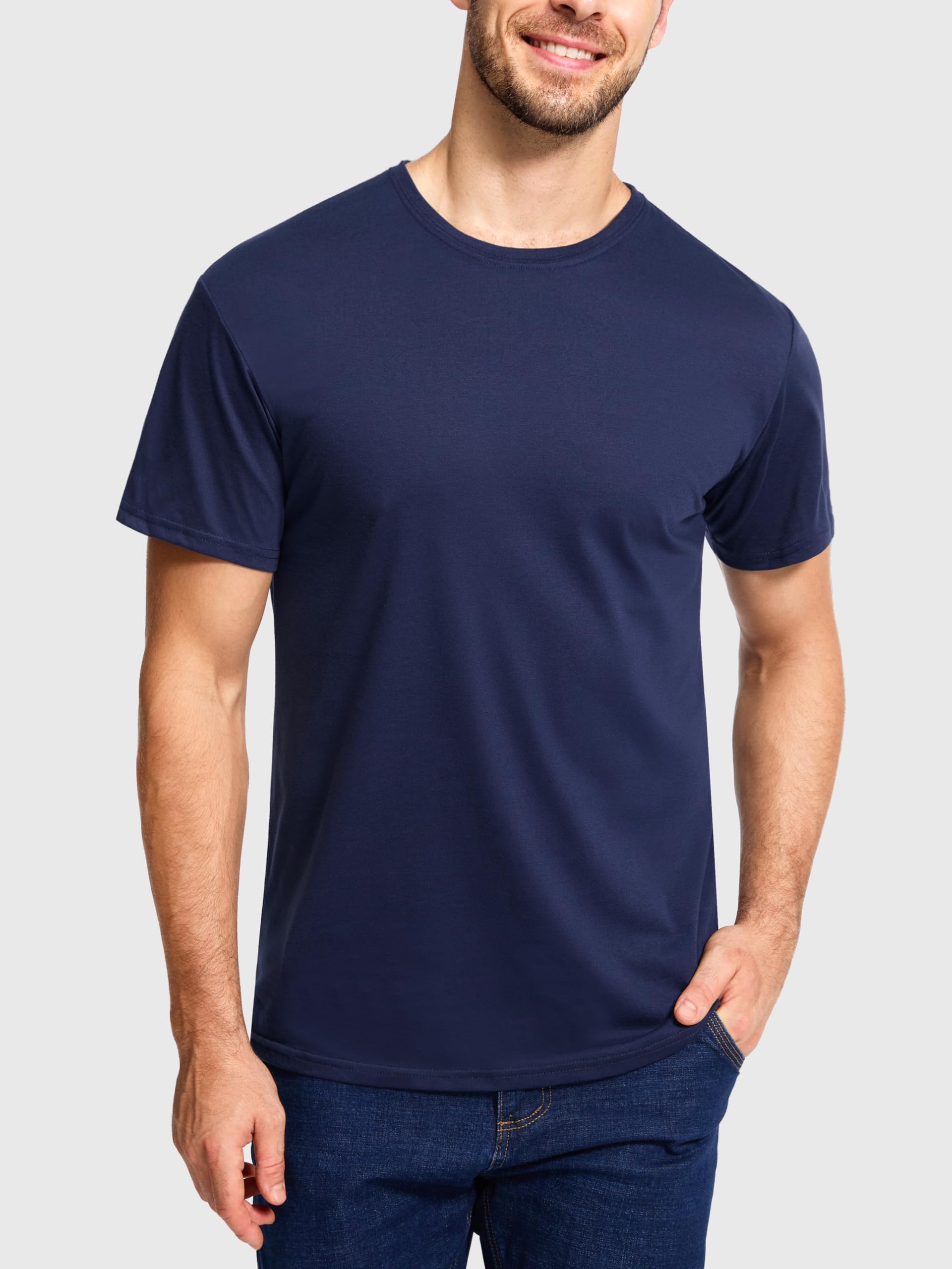 Paquete de 5 camisetas de algodón para hombre, cuello redondo, transpirables, de manga corta, básicas, lisas, para hombre, M-5XL, paquete múltiple