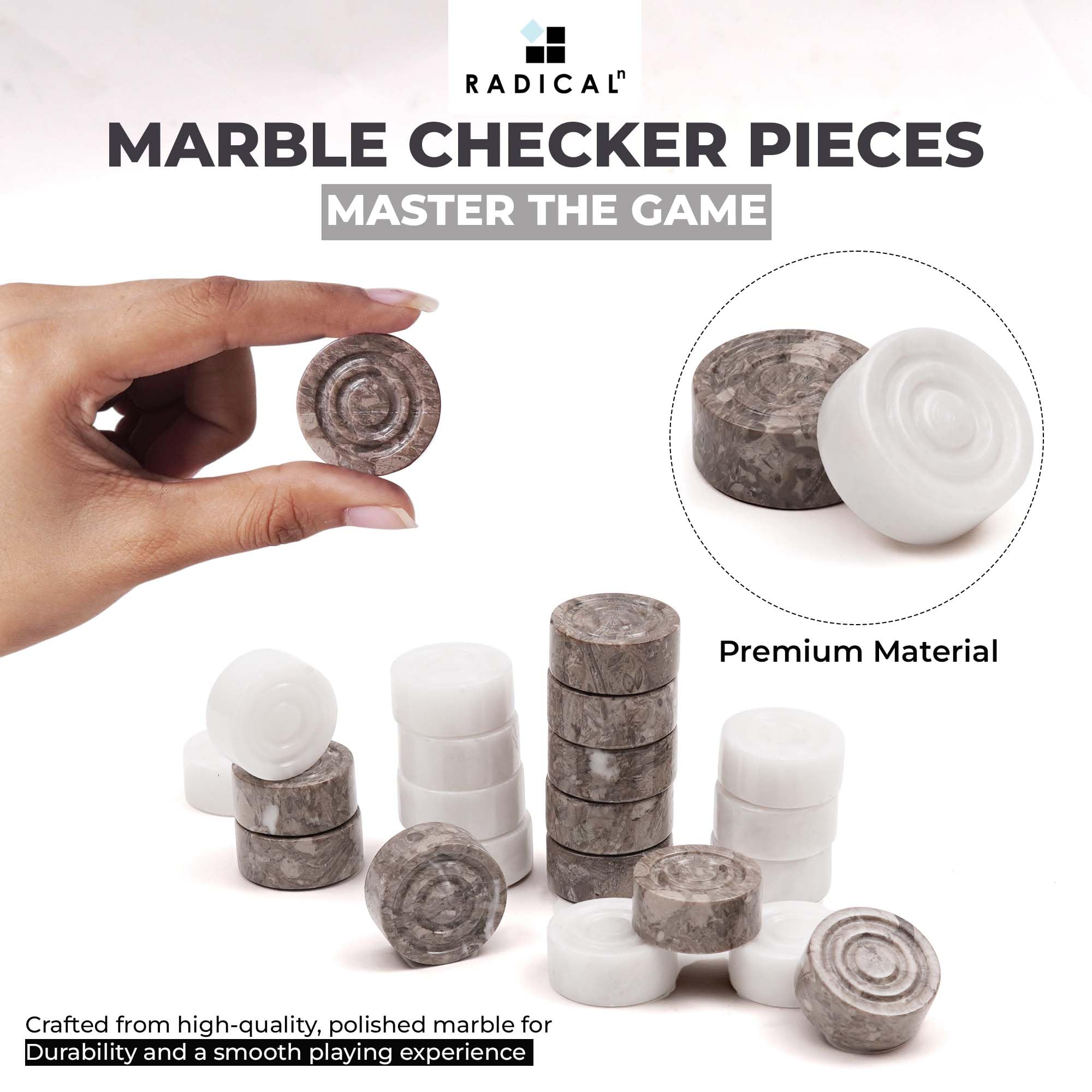 Radicaln Set da dama in marmo bianco e oceanico da 38,1 cm, fatto a mano, gioco da tavolo per adulti, ideale per dama