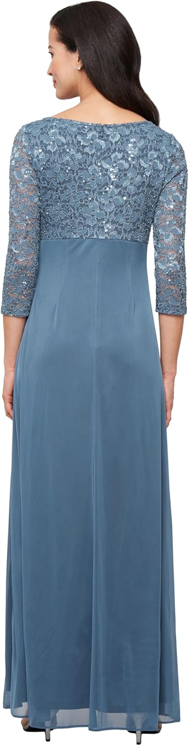 S.L. Fashions Womens Long Mother of The Bride Dress with Stretch Lace Bodice & Hip Embellishment (Petite and Regular Sizes) - Image 2