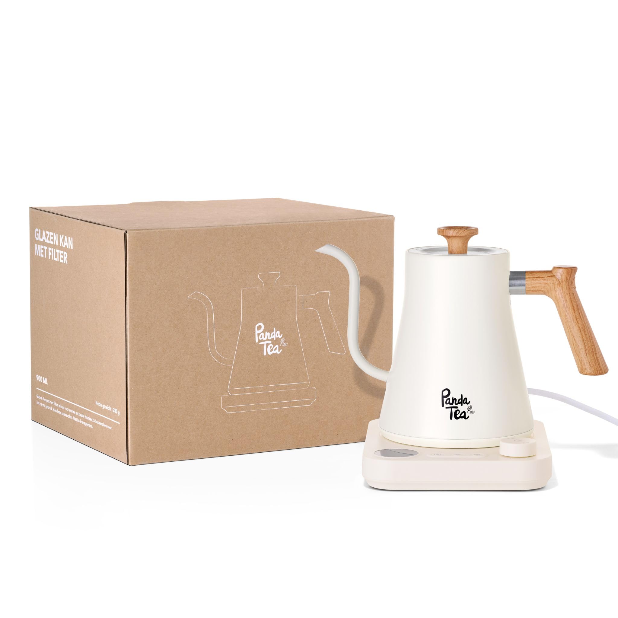 Panda Tea - Czajnik elektryczny z łabędzią szyjką - 900 ml - precyzyjna długa wylewka - regulowany termostat - stal nierdzewna - szybkonagrzewające się czajniki elektryczne do wody
