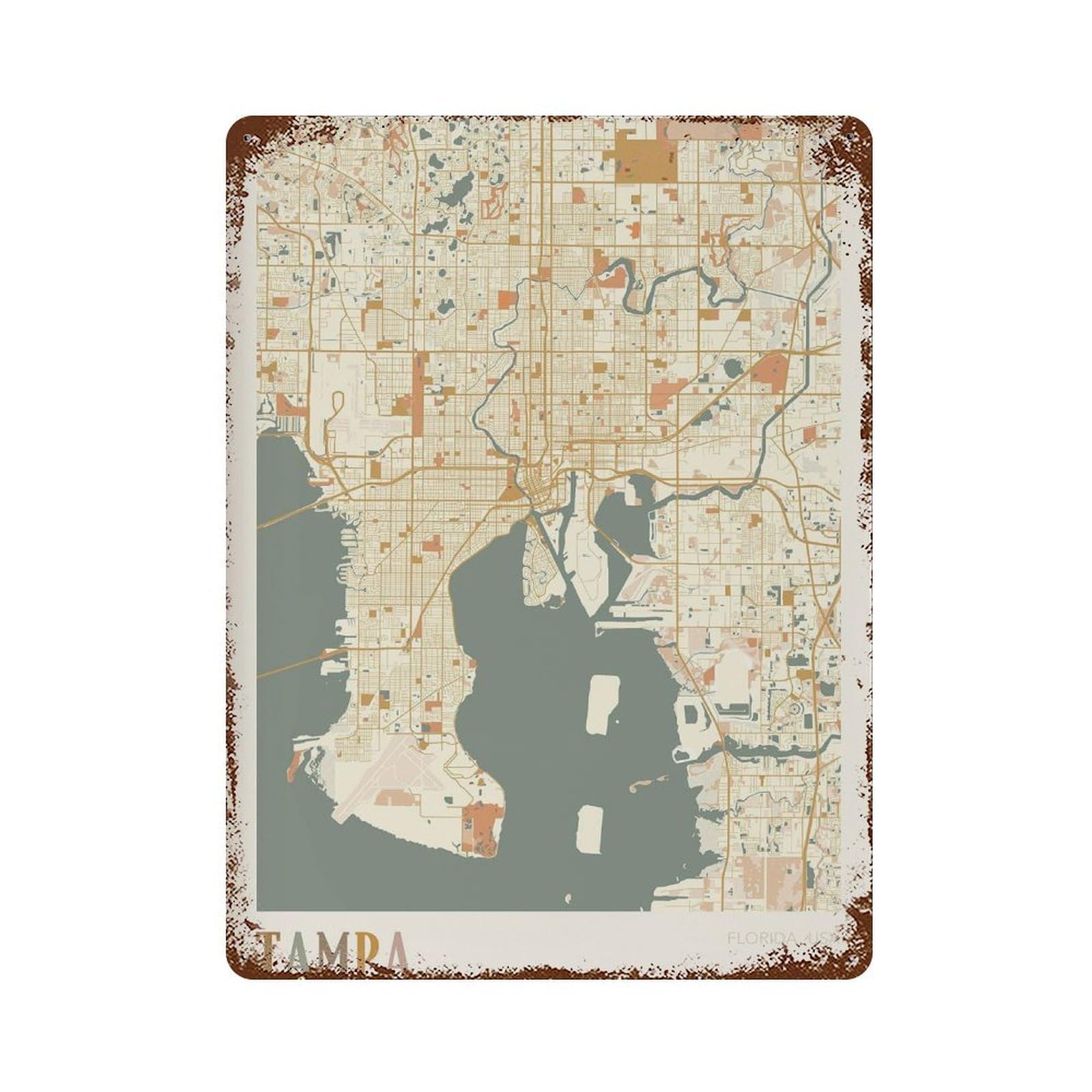 xiaoxiaoshen Tampa Map City Florida Travel Gift Boho Wall Decor Art Metal Tin Poster Modern Home Decor Art Home Bar Shop Decorations Vintage Sign 40x30cm