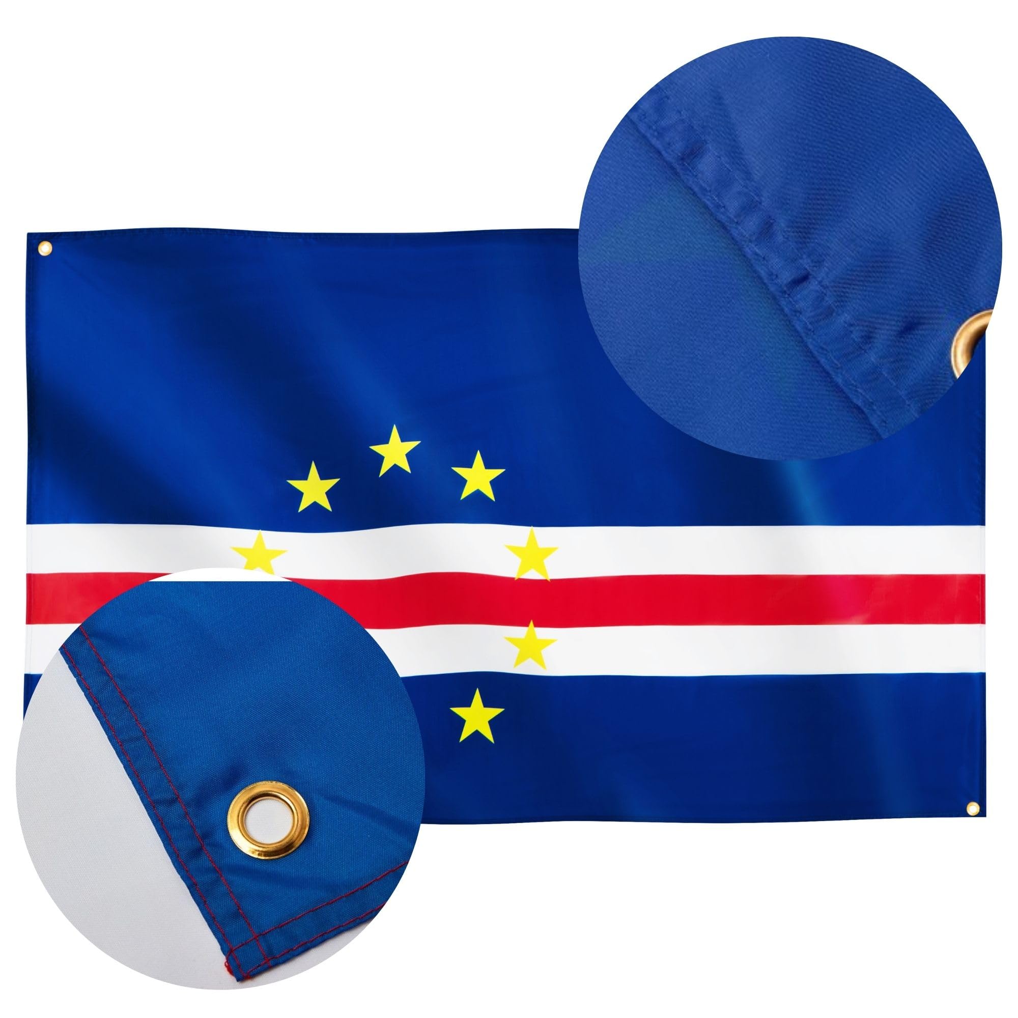 Runesol Cape Verde Flag, 91x152cm, 3ft x 5ft, 4 Grommets, Eyelet In Every Corner, National Heroes Day - Image 4