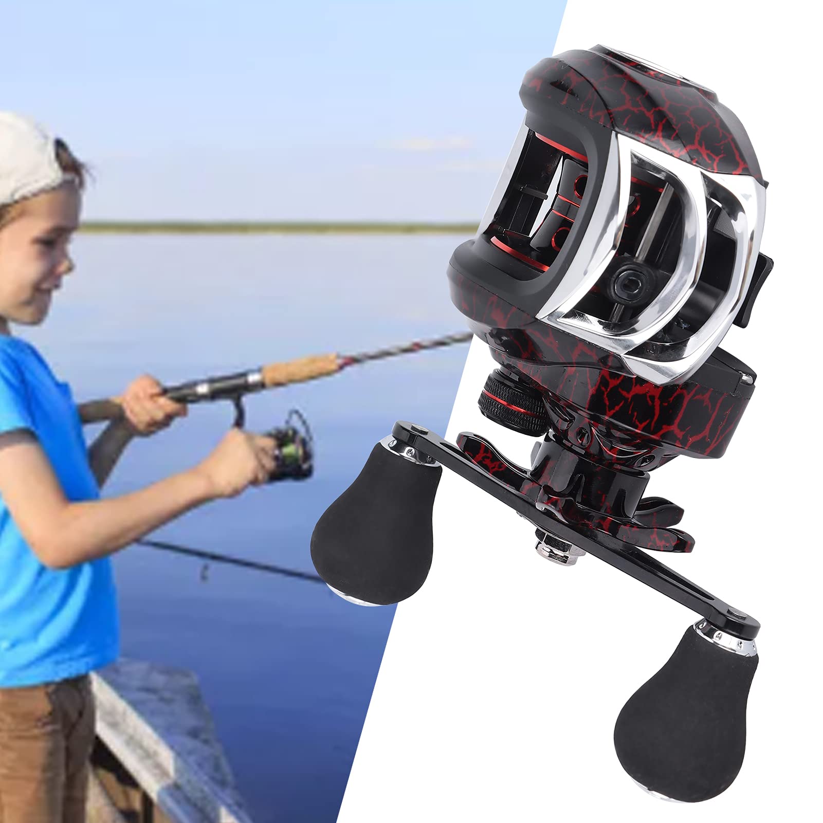 Carrete Baitcasting 7.1: 1 Relación de Engranaje Rueda de pesca de Alta Velocidad Aparejos de Pesca de Mano Derecha con Freno Magnético