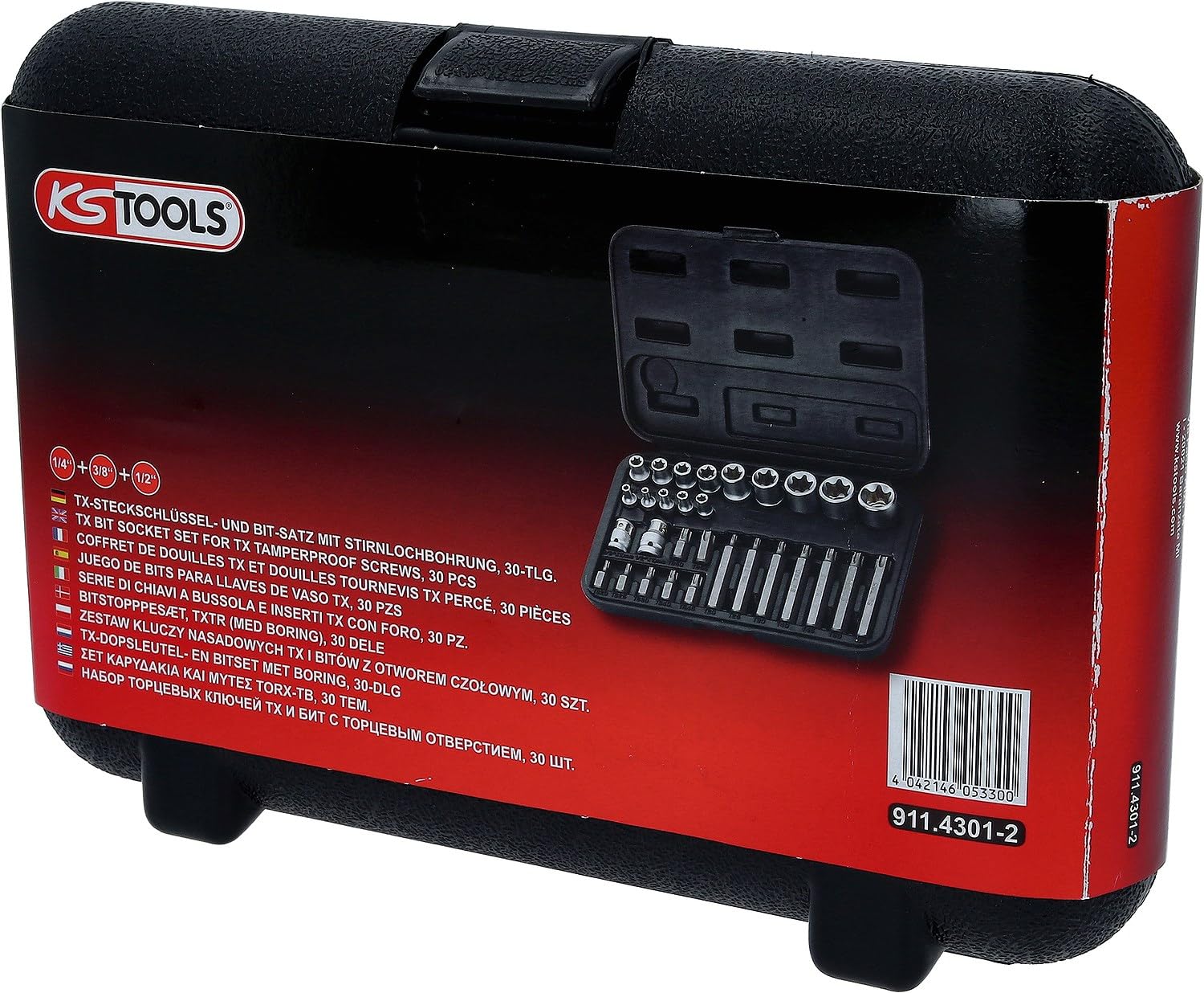 KS Tools 911.4301-2 Coffret de douilles et d'embouts 14 Torx percé 30 mm et 75 mm 30 pièces