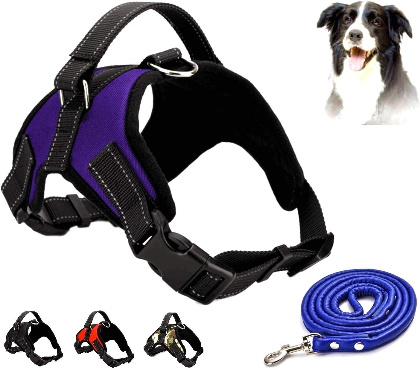 ESLETO Dog Harness No Pull Pet Harness 3M Reflective Adjustable Outdoor Pet Vest for Dogs, Pet Harness for Small Medium Large Dogs with Dog Rope (Medium, Blue)