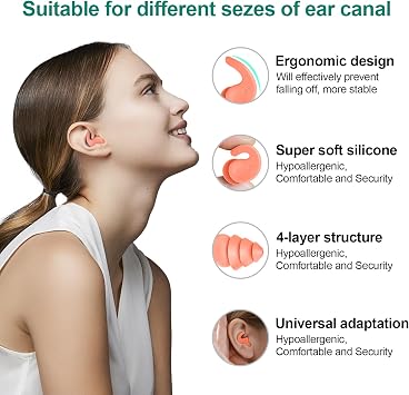 Swimming Ear Plugs, 3 Pairs Waterproof Reusable Silicone Swim Earplugs for Swimming Surfing Snorkeling and Other Water Sports (Adults & Teens 14+)