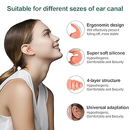 Swimming Ear Plugs for Adults,3 Pairs Waterproof Reusable Silicone Swim Earplugs for Swimming Surfing Snorkeling Showering and Water Pool,Beach,Ocean (Adults & Teens 14+)