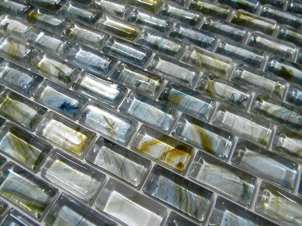 Mirabelle Collection Glass Tile Blue-Grey- Brown Brick Pattern