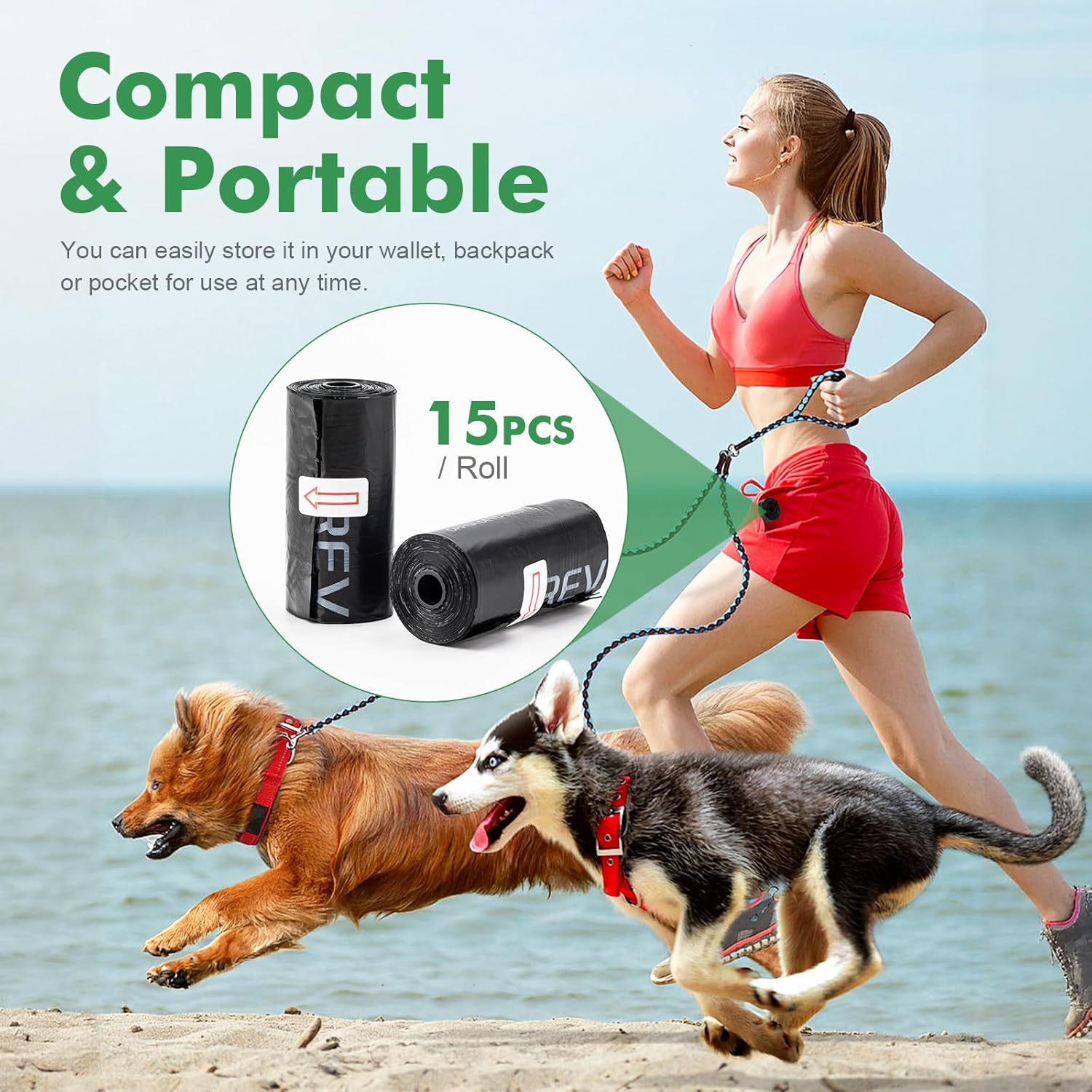 REVER GH50, Dog Poop Bags, 300 Units, Extra Thick Dog Poop Bag, Fragrance Free, 33 x 23 cm, 20 Rolls, 15 per Roll, Black 4