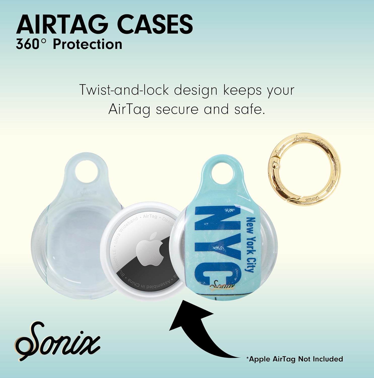 Sonix Cases for Apple AirTags with Gold Carabiner - AirTag Hard Cover Protective Case - AirTag Holder Keychain | New York City image 2
