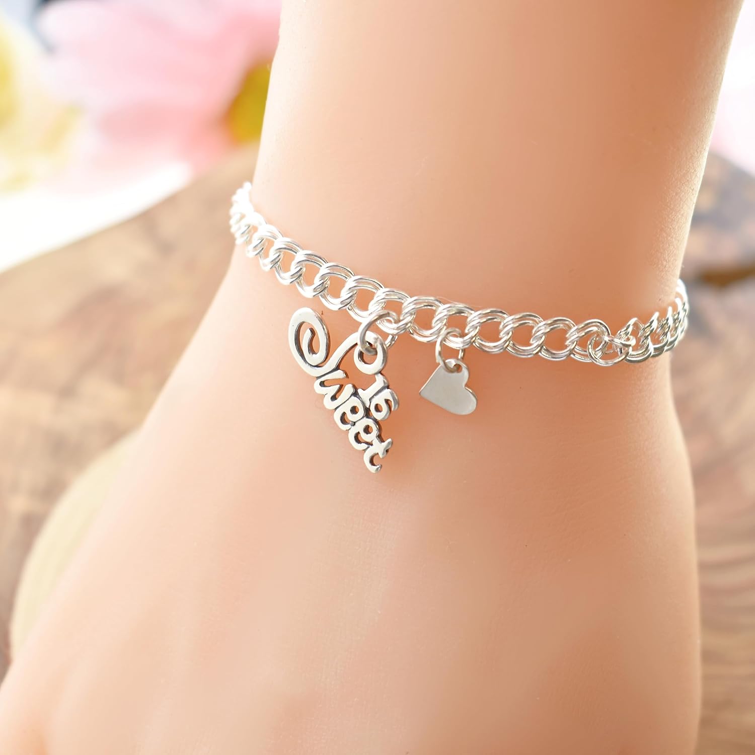 MOM & THREE DAUGHTERS Sweet 16 Bracelet with Tiny Heart | 925 Sterling Silver | 6" Chain with 1" Extender | Birthday Gift for Her - Image 2