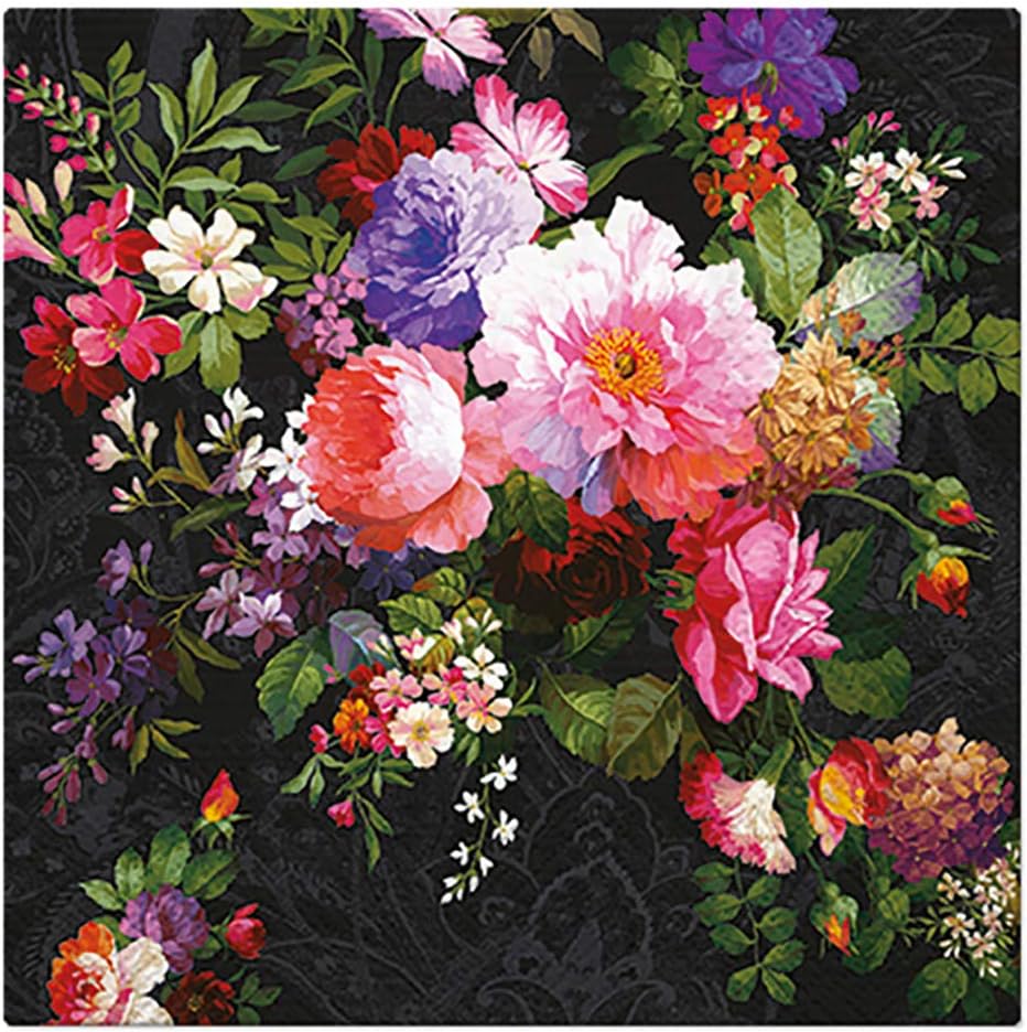 3Ply Flowery Tissue Paper Napkins Serviettes 33cm x 33cm - Pack of 20 (Roses ON Velvet)