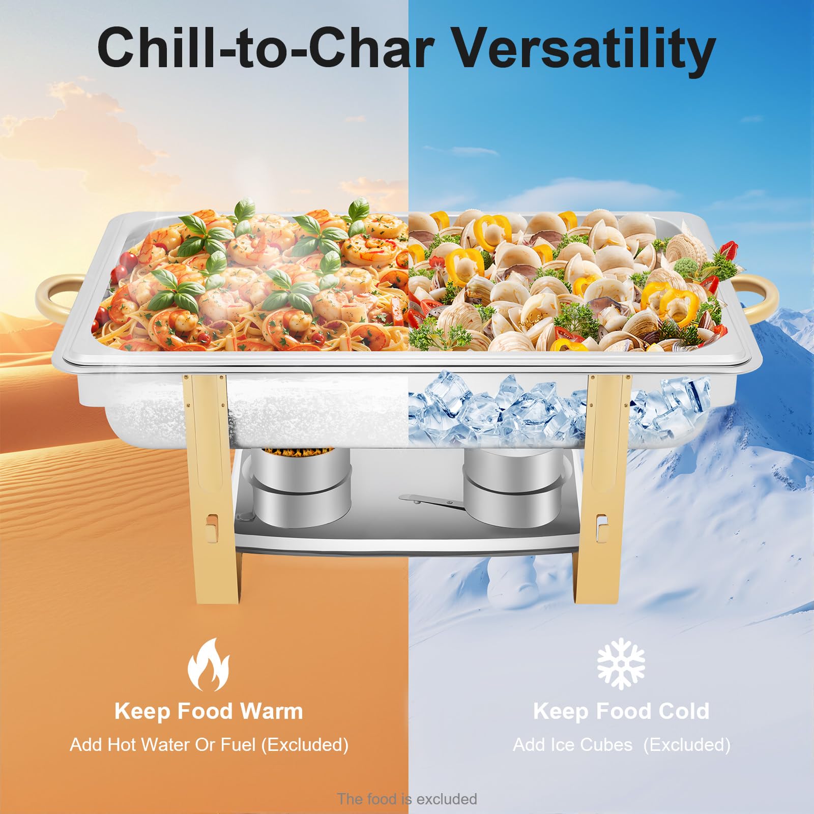 Chafing Dish, contenitore in acciaio inox 9 l, 63 x 35 x 32 cm, scaldavivande a buffet, per catering, buffet e feste