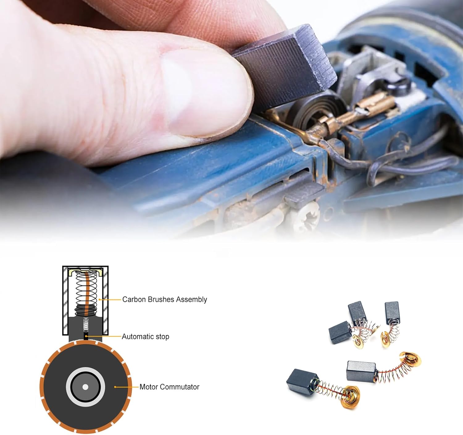 60 Pcs Electric Motor Carbon Brushes 10 Different Sizes for Replacement Repair Power Tool Part