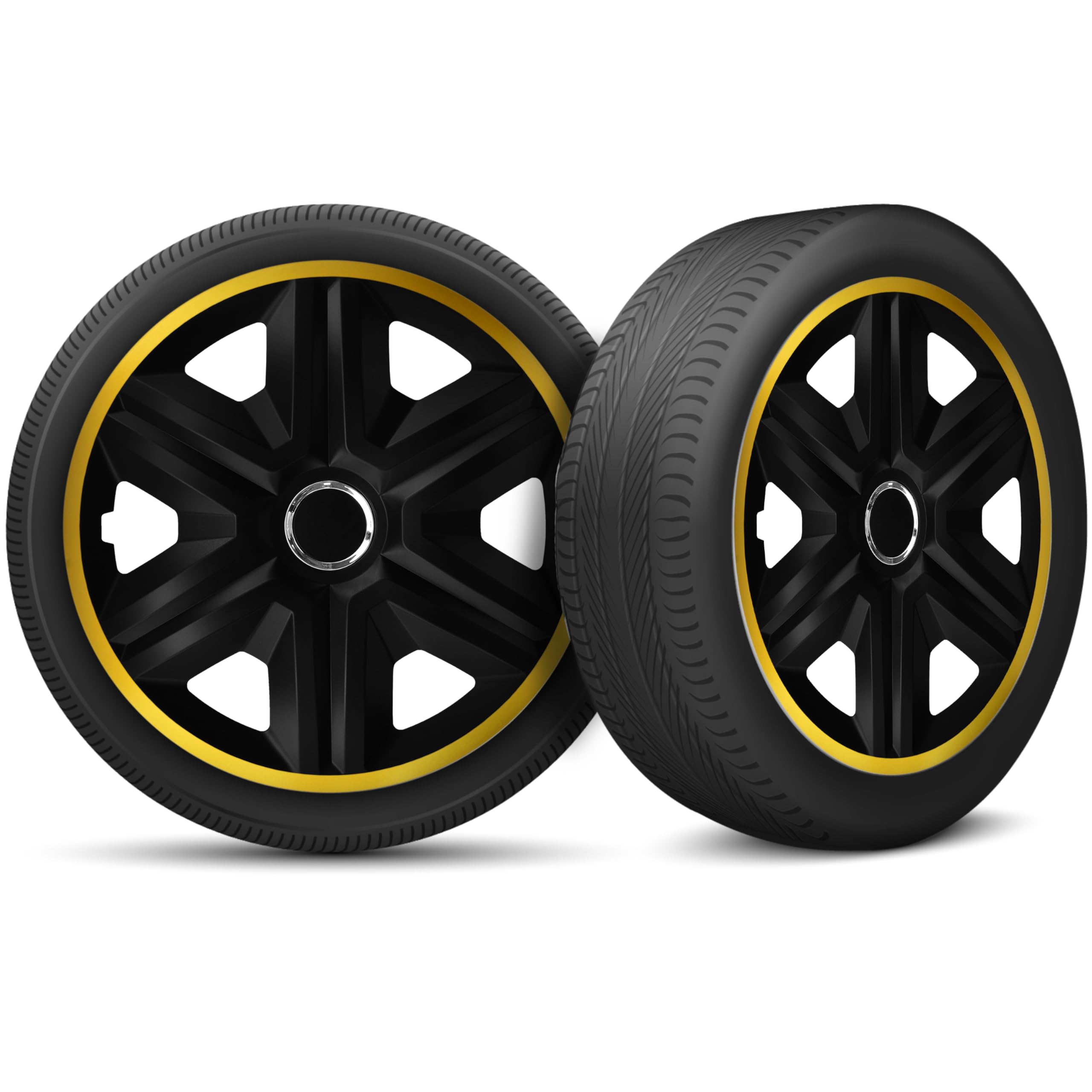 Moltico Wieldoppen, set van 4, universele wieldoppen, geschikt voor alle stalen wielen, wieldoppen, verstelbare veiligheidsring, zilverkleurig - 15 Inches - Groente-Zwart
