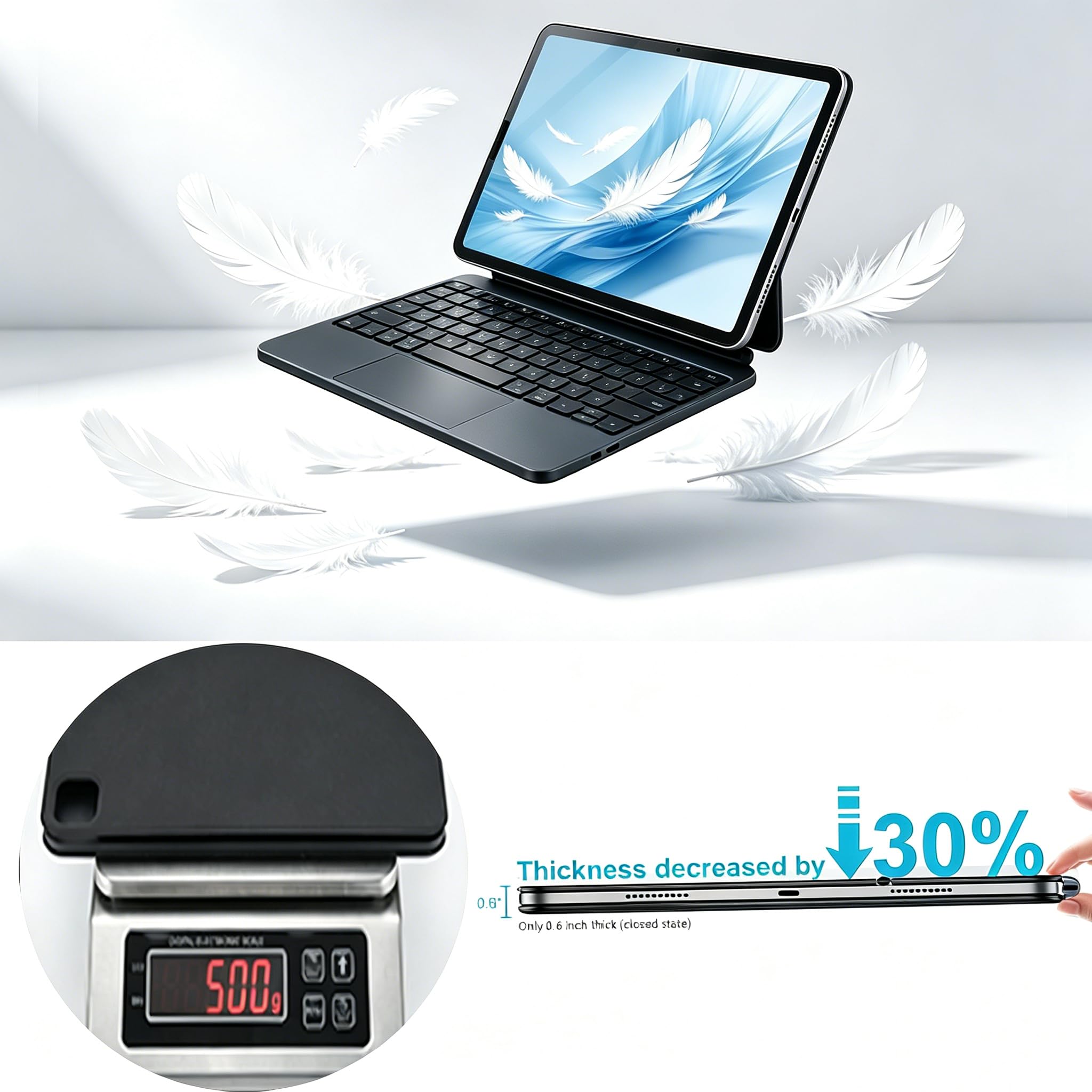 QUARK iPad A16 11. / 10. Generation Hülle mit Tastatur, ultraleichte, magnetische Tastaturhülle für iPad 27,7 cm (11 Zoll), leicht zu installierender freischwingender Ständer, Multi-Touch-Trackpad, 7