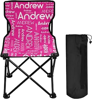 Sinestour Deep Pink Custom Folding Camping Chair for Teen Child Personalized Name 14.6×14.6in Portable Outdoor Chair with Carry Bag for Barbeques Picnic Travel
