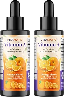 Vitamatic Sugar Free Vitamin A Liquid Drops 10000 IU (3000 mcg) as Retinyl Palmitate - Approximate 4 Months Supply - Immune Support, Eye Health, Skin Health - 2 FL OZ (59 ml) (2 Packs)