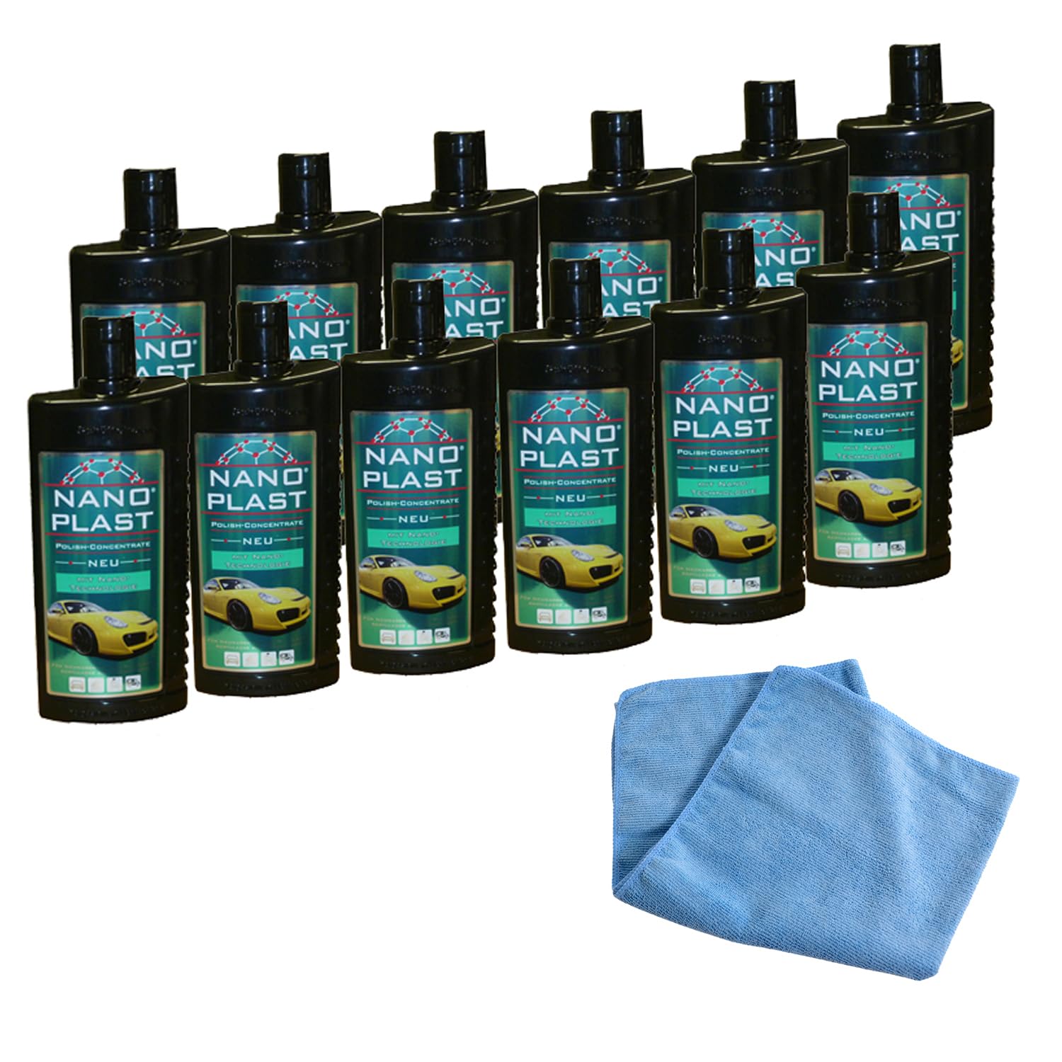 Nano-Plast Autopolitur inkl. Mikrofaser Poliertuch Langzeitschutz Hochglanzversiegelung für die Lackpflege - 500 ml (12-tlg.)