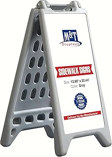 M&T Displays Floor Standing A-Frame Plastic Sign Holder Double Sided Street Sidewalk Sandwich Board Waterbase Advertising Poster Stand Outdoor Gray 12.80x22.44