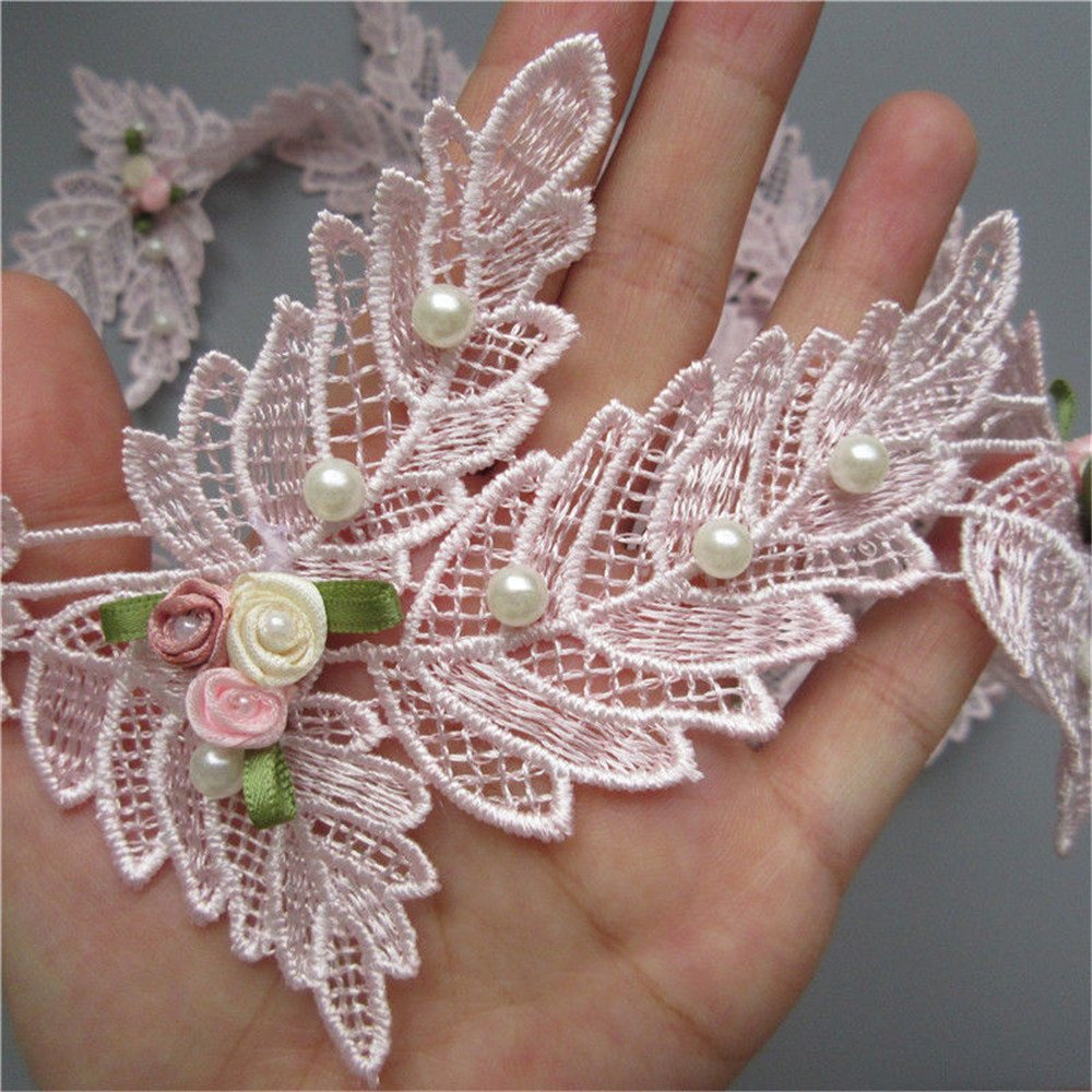 2 Yards Pearl Flower Lace Edge Trim Ribbon 6 Cm Width Apricot Trimmings Vintage Style Fabric Embroidered Applique Sewing Craft Wedding Bridal Dress