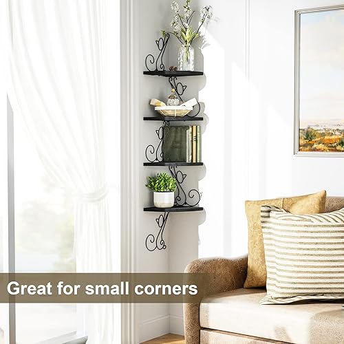 Miniatura 7 de Alsonerbay Estantes esquineros Estante de madera flotante montado en la pared, estante de almacenamiento rústico de 4 niveles, estantería en forma